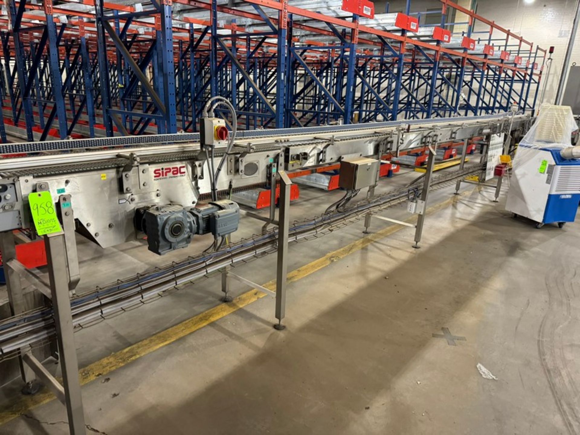 SIPAC Straight Section of Roller Conveyor, with Aprox. 16” W Guides, Overall Length: Aprox. 30 ft.