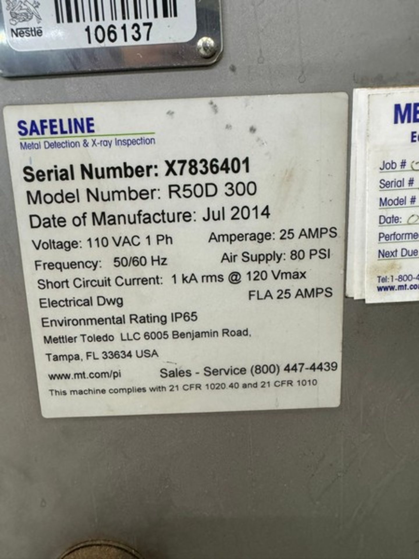 2014 Safeline S/S X-Ray, M/N R50D 300, S/N X7836401, 110 Volts, 1 Phase, with Touchscreen Display, - Image 3 of 6
