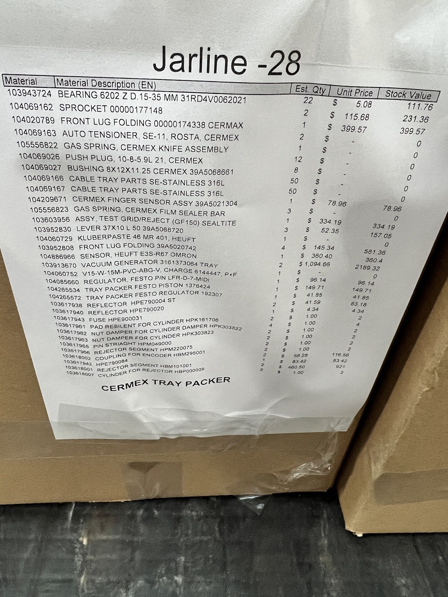 LOT OF ASSORTED SPARE PARTS AND MRO FOR CERMEX TRAY PACKER, HEUFT EMPTY BOTTLE INSPECTOR AND METTLER - Image 8 of 14