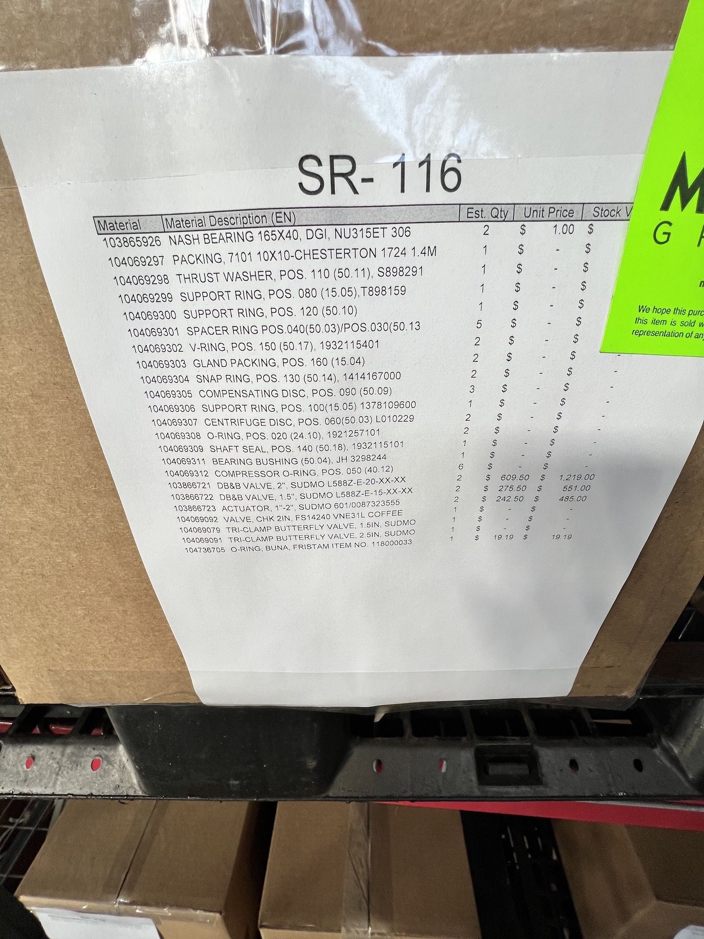 ASSORTED MRO AND SPARE PARTS, PLEASE SEE INVENTORY LISTS IN PHOTOS - Image 11 of 15