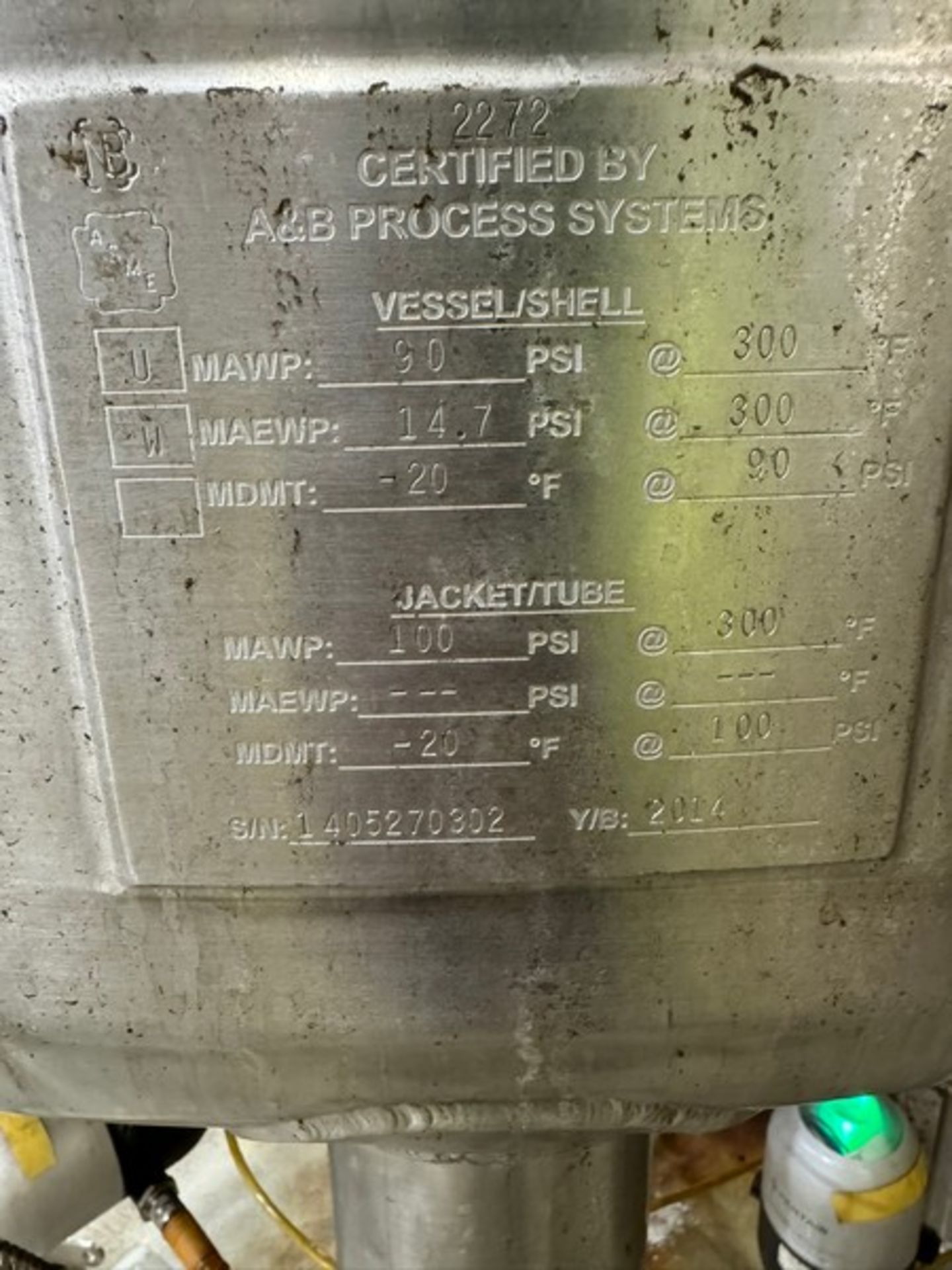 2014 A&B Process Systems Aprox. 300 Gal. S/S Tank, S/N 1405270302, Vessel Dims.: Aprox. 44” Dia. x - Image 6 of 7