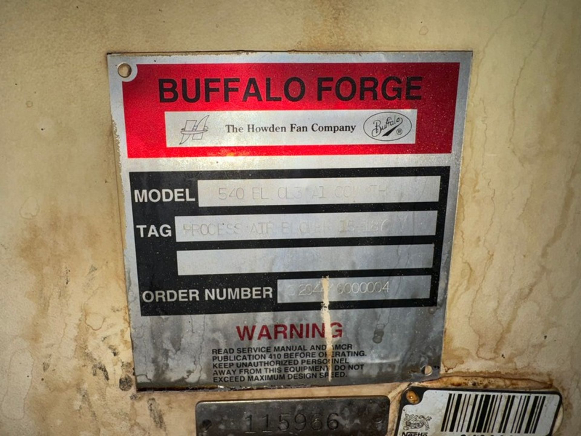 Buffalo Forge 30 hp Blower Unit, M/N 540 BL CL3 A100 TH, 460 Volts, 3 Phase (LOCATED IN FREEHOLD, - Image 4 of 5