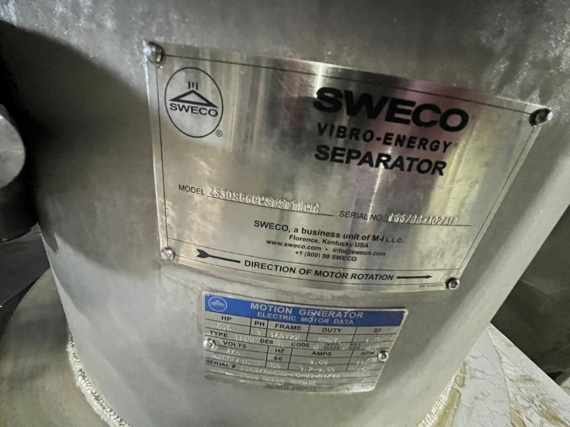 SWECO VIBRO-ENERGY APPROX 32 IN. W SEPARATOR, MODEL ZS30S866WSDSFTLWC, S/N 155788-A02/18, 1/2 HP ( - Image 4 of 5
