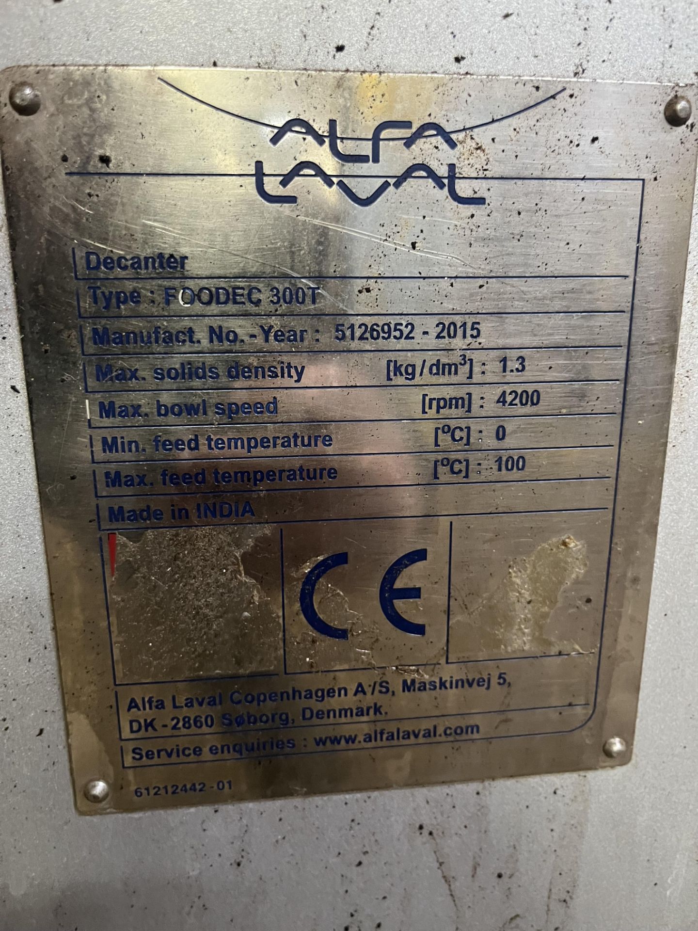 ALFA LAVAL DECANTER CENTRIFUGE TYPE:FOODEC - Image 9 of 18