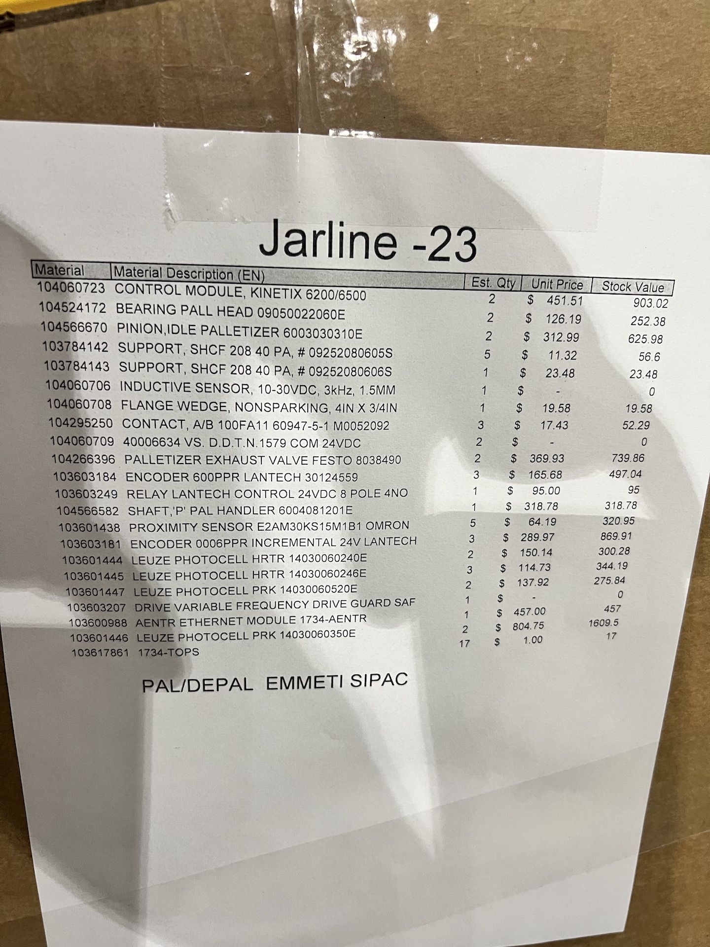 SPARE PARTS AND MRO FOR EMMETI PALLETIZER AND DEPALLETIZER, SIPAC CONVEYOR - Image 7 of 11