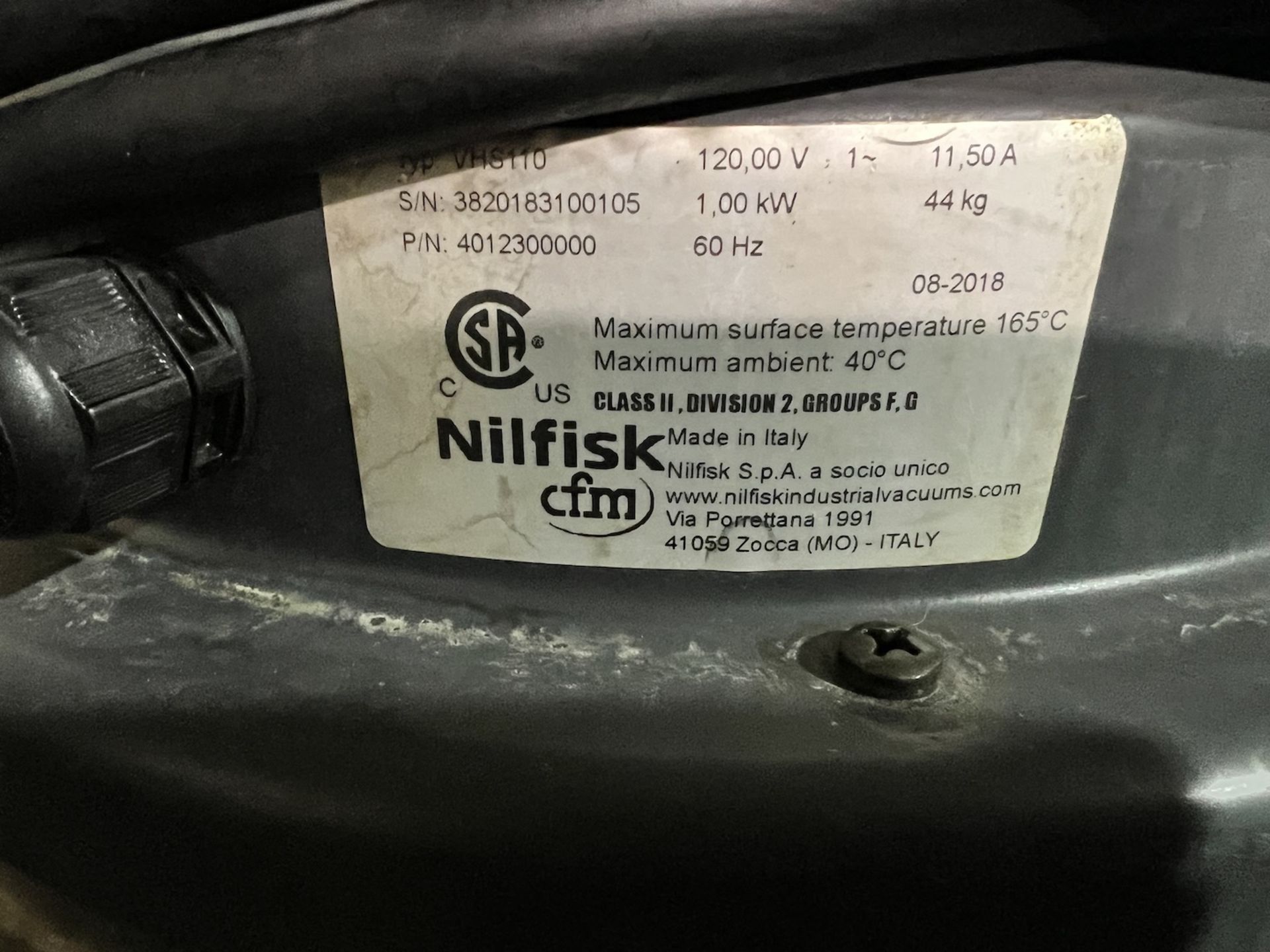 NILFISK EXPLOSION PROOF INDUSTRIAL VACUUM, MODEL VHS110, S/N 3820183100105 - Bild 5 aus 6