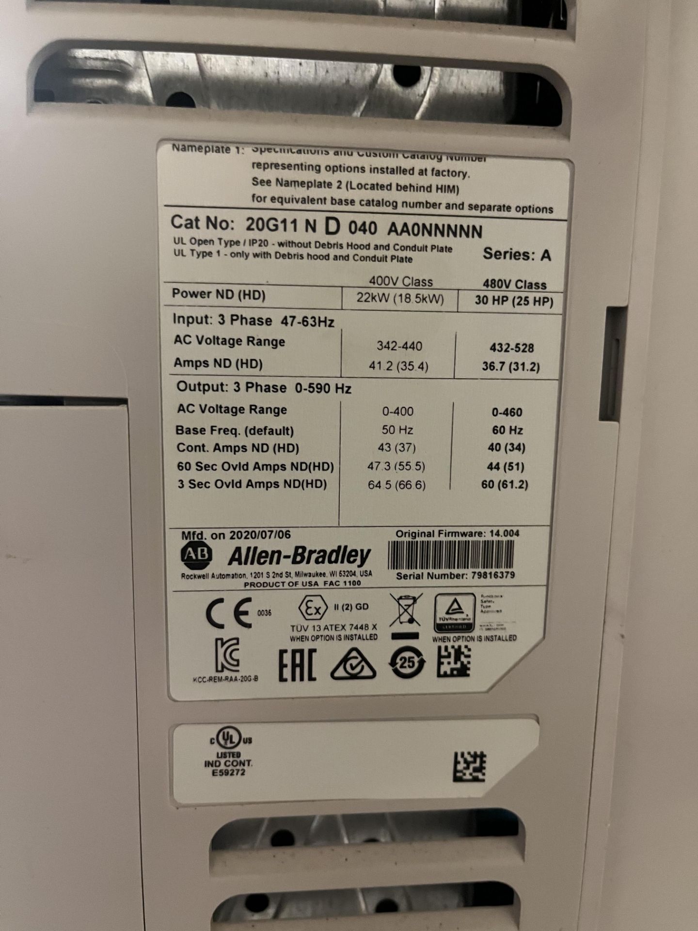 POWERFLEX 755 CAT NO:20G11 N D 040 AA0NNNNN SERIES A - Image 5 of 5