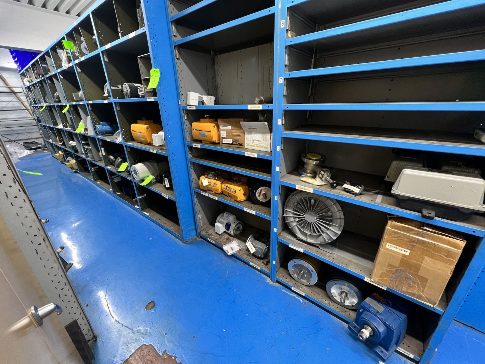 REMAINING CONTENTS ON SHELF, INCLUDES NEW MOTORS, DRIVES, ACTUATORS, VALVES, BLOWERS, CONTACT M