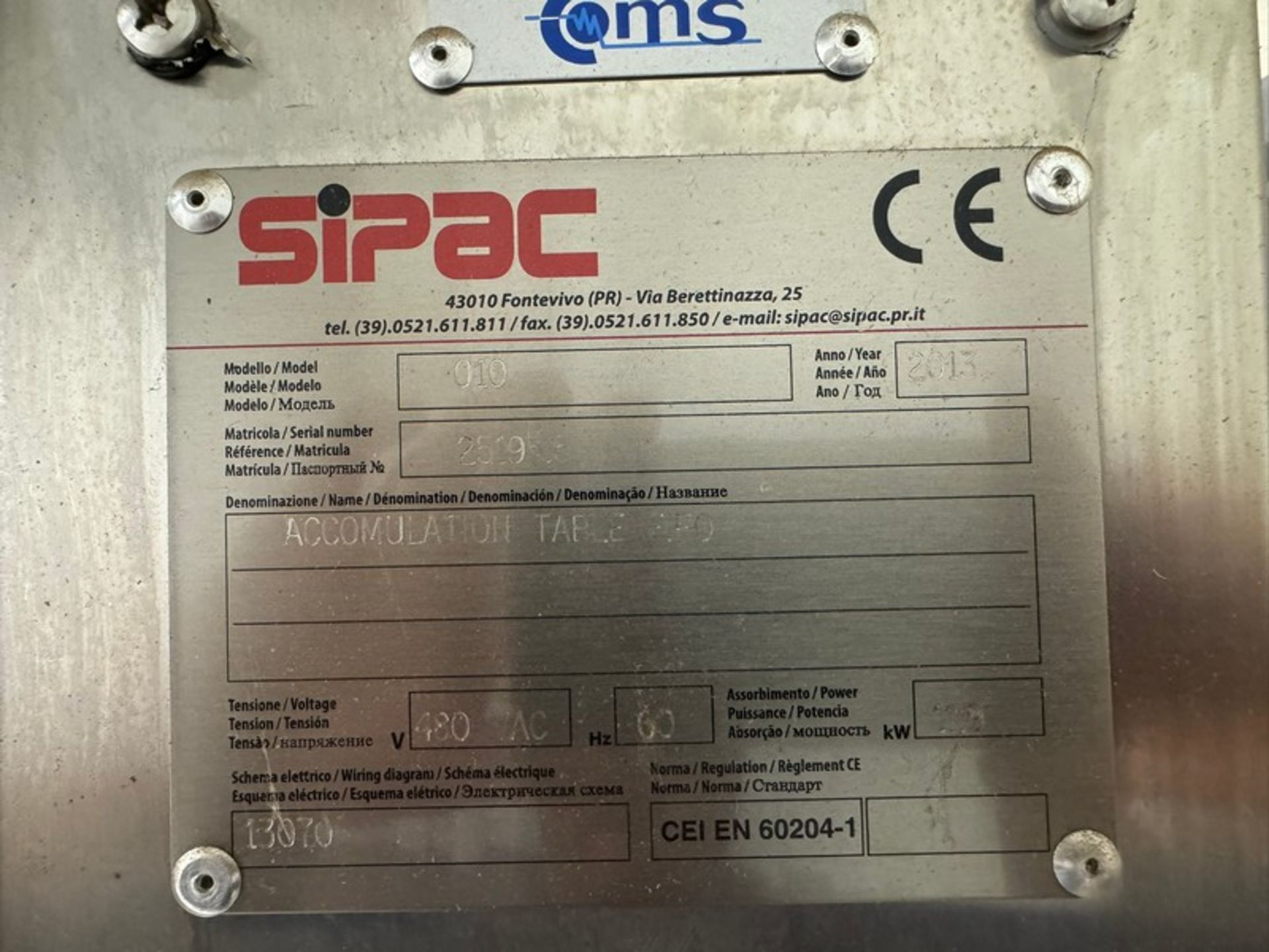 2013 SIPAC Accumulation Table FIFO, M/N 010, S/N 25195 5, 480 Volts, 3 Phase, with Control Panel - Image 4 of 16