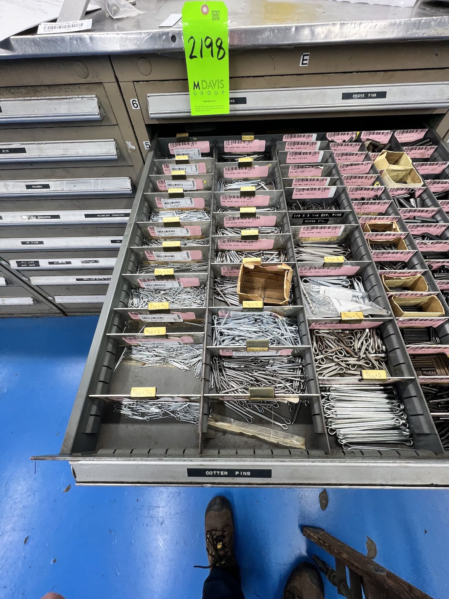 PARTS CABINET WTH CONTENTS, INCLUDES ASSORTED HARDWARE, GROOVE PINS, COTTER PINTS, ROLL PINS, - Image 8 of 17