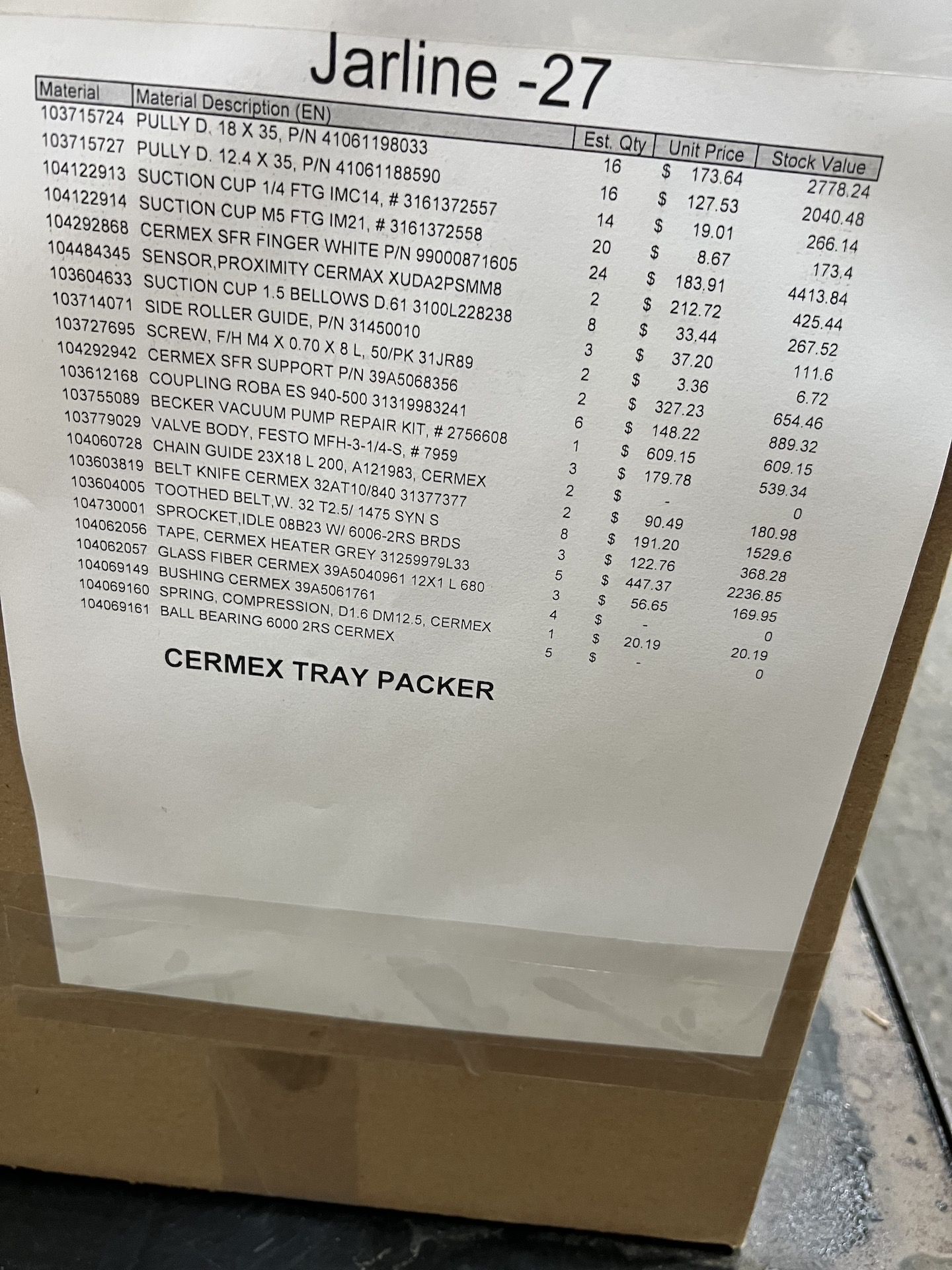 LOT OF ASSORTED SPARE PARTS AND MRO FOR CERMEX TRAY PACKER, HEUFT EMPTY BOTTLE INSPECTOR AND METTLER - Image 3 of 14