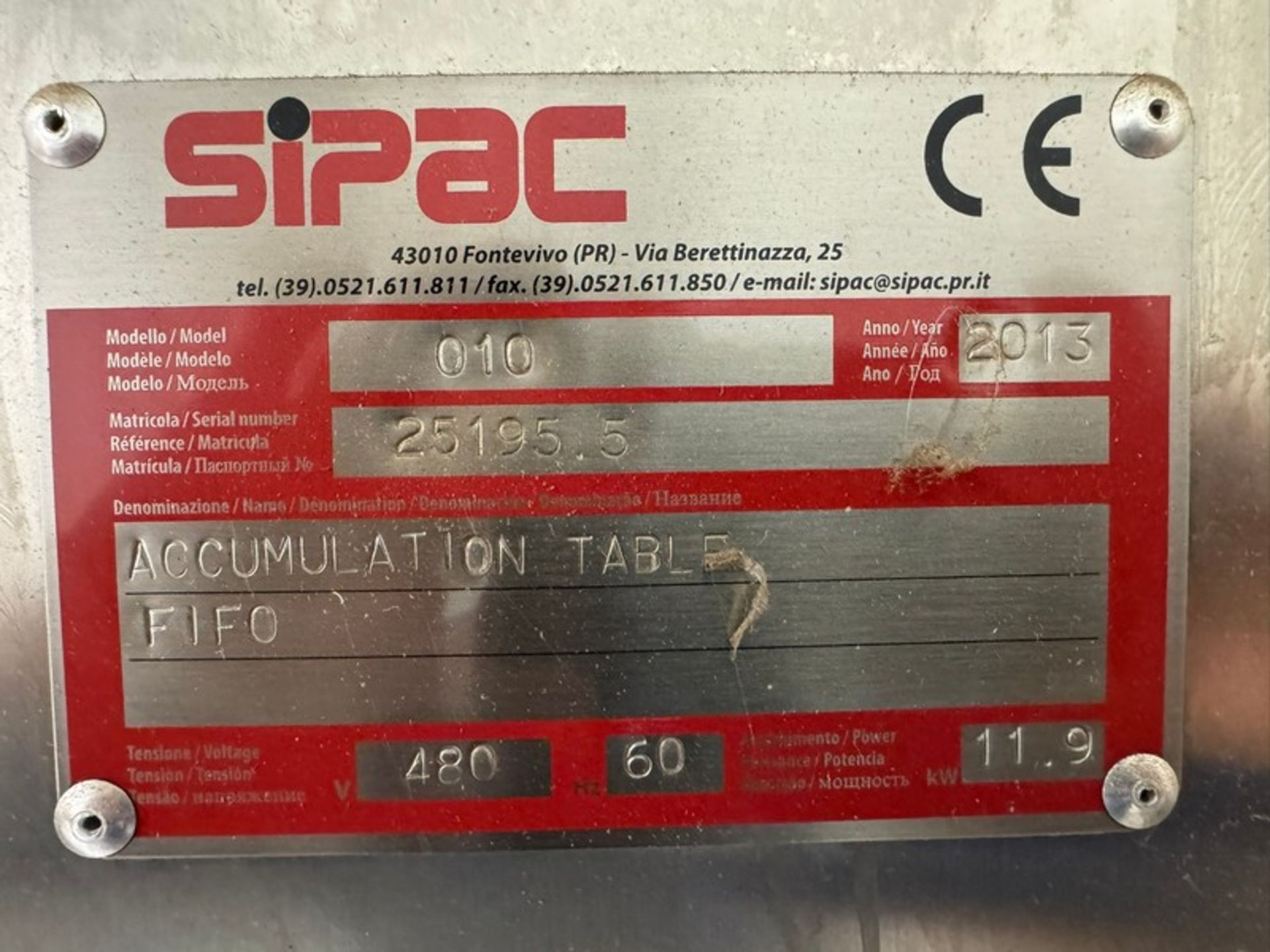 2013 SIPAC Accumulation Table FIFO, M/N 010, S/N 25195 5, 480 Volts, 3 Phase, with Control Panel - Image 5 of 16