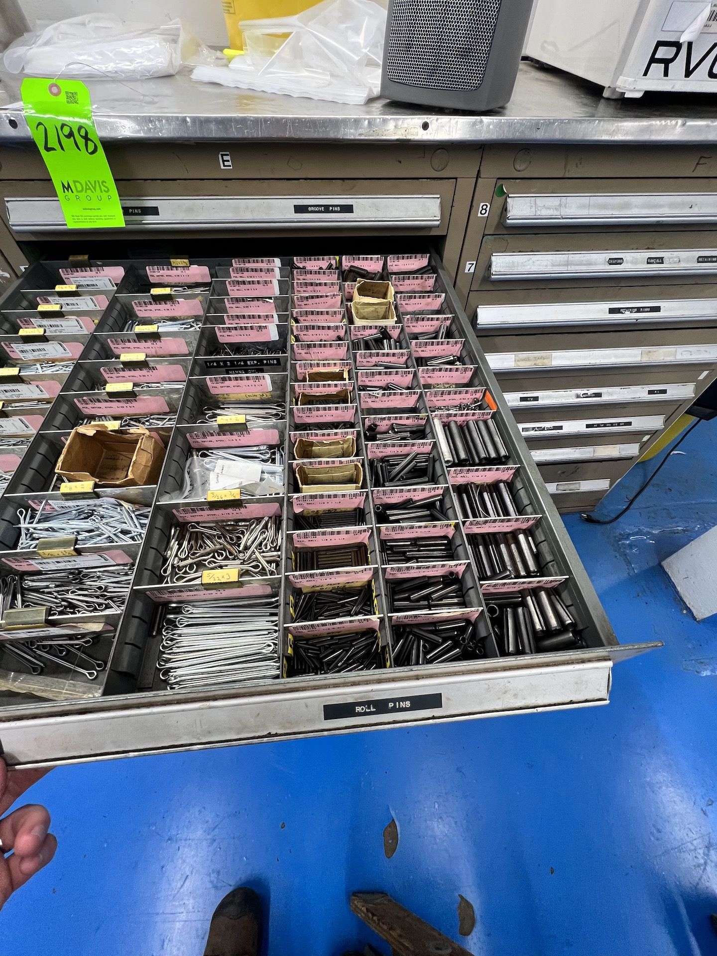 PARTS CABINET WTH CONTENTS, INCLUDES ASSORTED HARDWARE, GROOVE PINS, COTTER PINTS, ROLL PINS, - Image 6 of 17