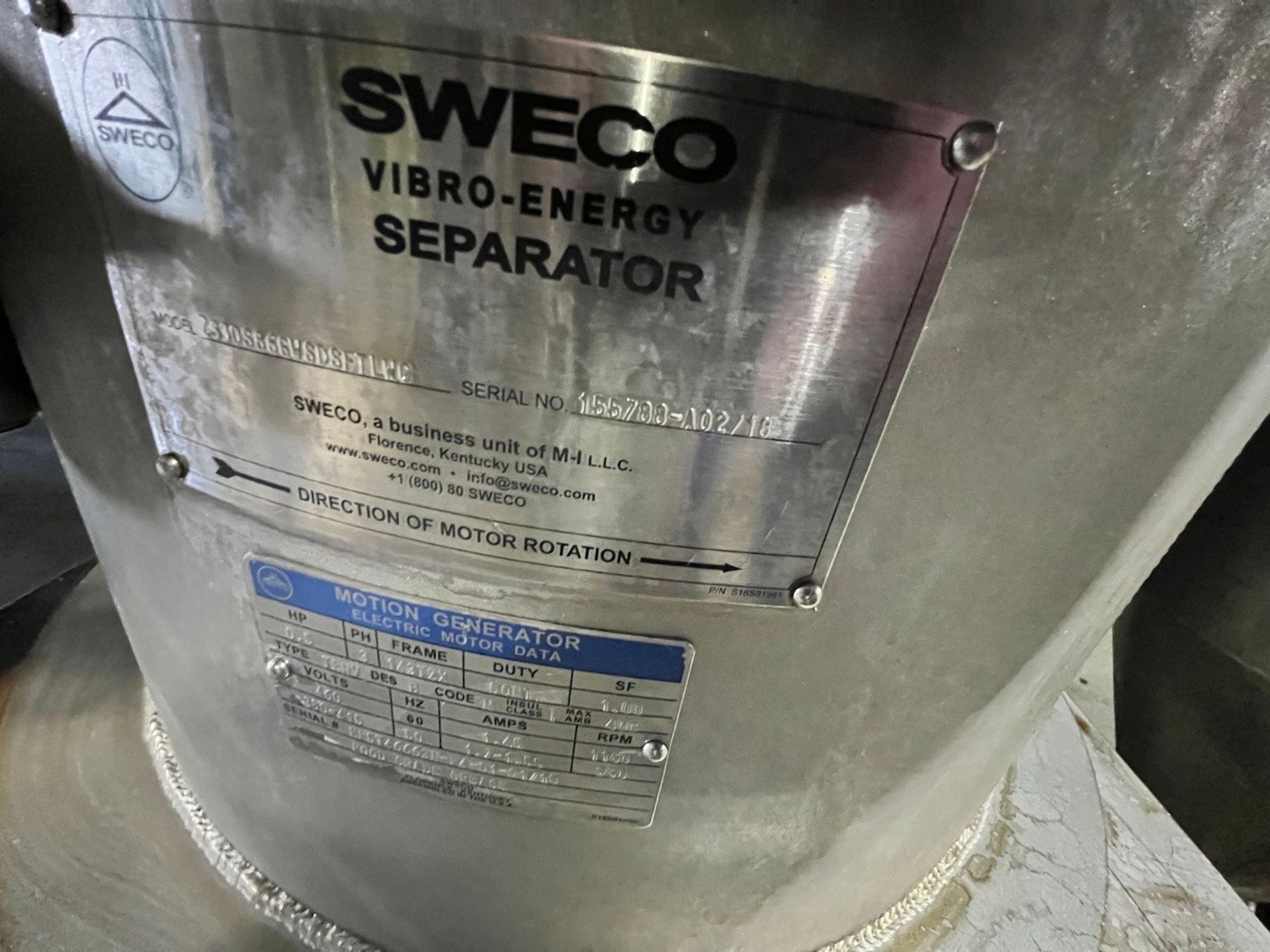 SWECO VIBRO-ENERGY APPROX 32 IN. W SEPARATOR, MODEL ZS30S866WSDSFTLWC, S/N 155788-A02/18, 1/2 HP ( - Image 5 of 5