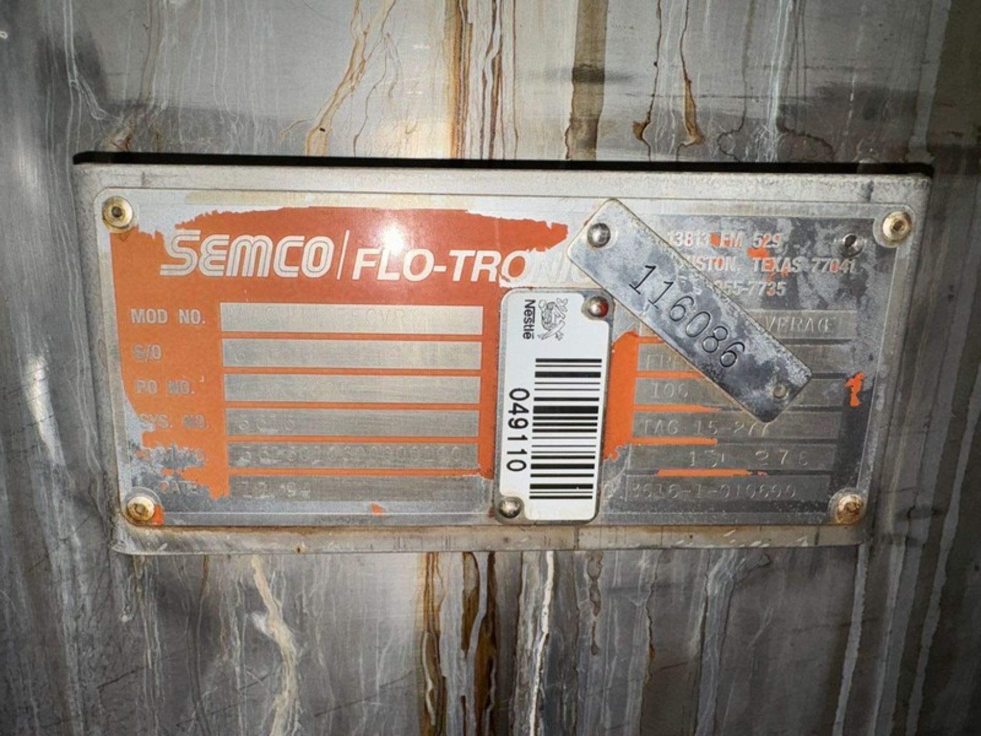 Semco Flo-Tronics S/S Vacuum Receiver, S/N 616010, System No. 3616 (N: 049110) (LOCATED IN FREEHOLD, - Image 3 of 4