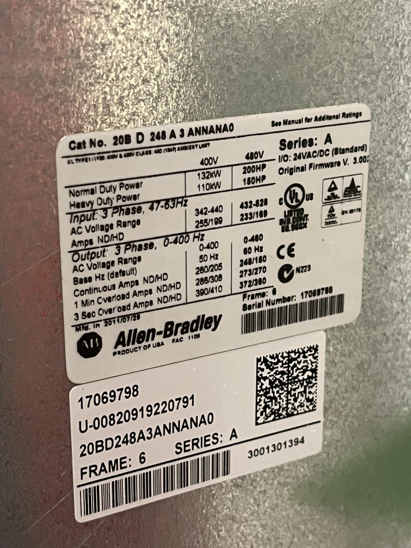 ALLEN-BRADLEY POWERFLEX 700 CAT NO.20B D 248 A 3 ANNANA0 SERIES:A SERIAL NUMBER:17069798 - Image 5 of 5