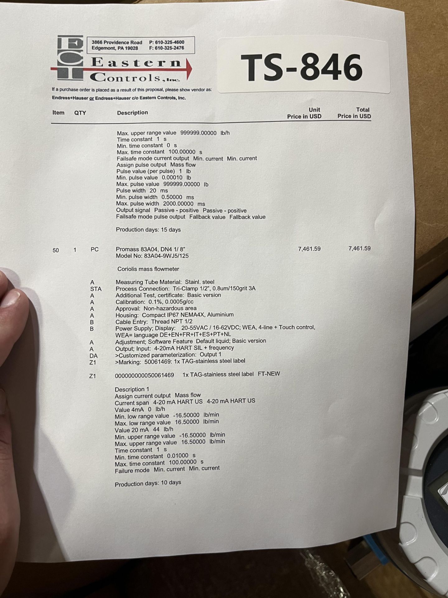 (NEW) E & H FLOWMETER PROMASS MODEL #83A04-9WJ5/125 CODE,83A04 - Image 6 of 6