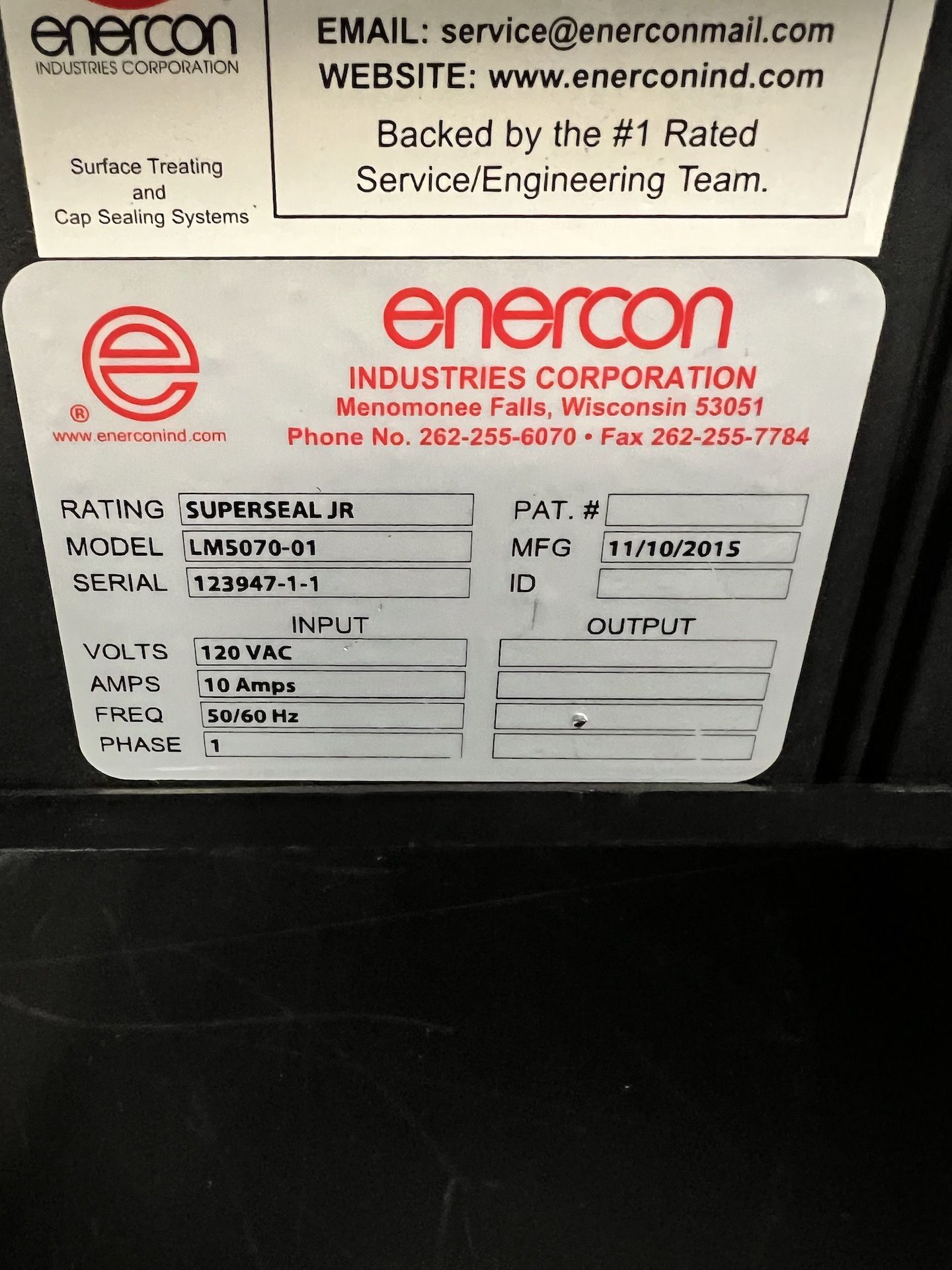 ENERCON TABLETOP HAND HELD INDUCTION CAP SEALER, MODEL SUPERSEAL JR LM5070-01 - Image 7 of 8