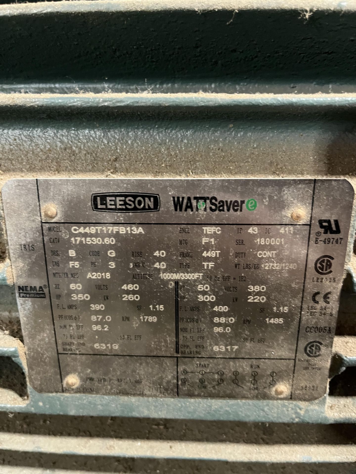 LESSON WATTSAVER 300 HP MOTOR MODEL:C449T17FB13A (Located Freehold, NJ) (Simple Loading Fee $550) - Image 4 of 5