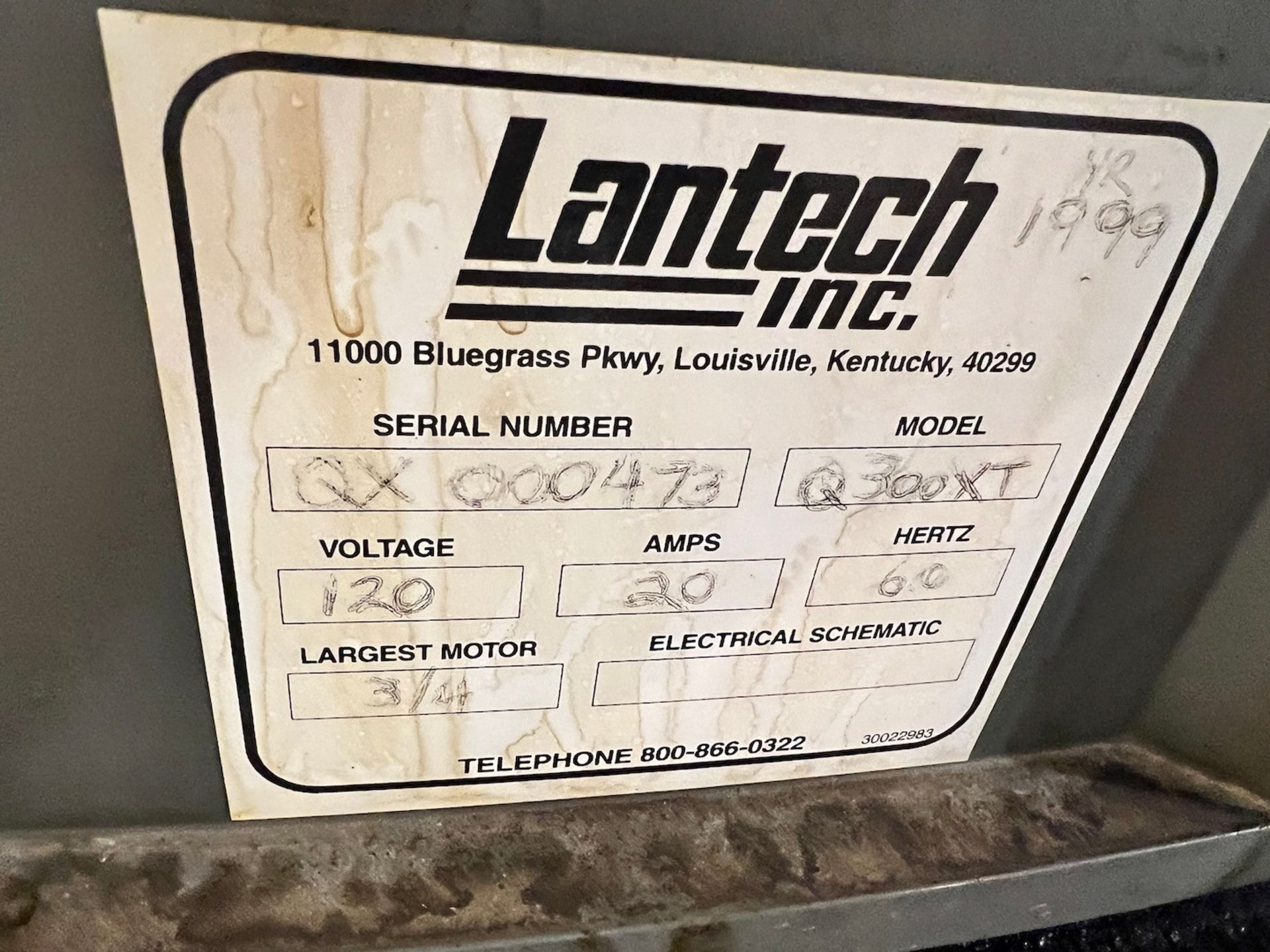 LANTECH Q-SERIES PALLET WRAPPER, MODEL Q300XT, S/N QX000473, 120 V (SIMPLE LOADING FEE $550) - Image 4 of 5