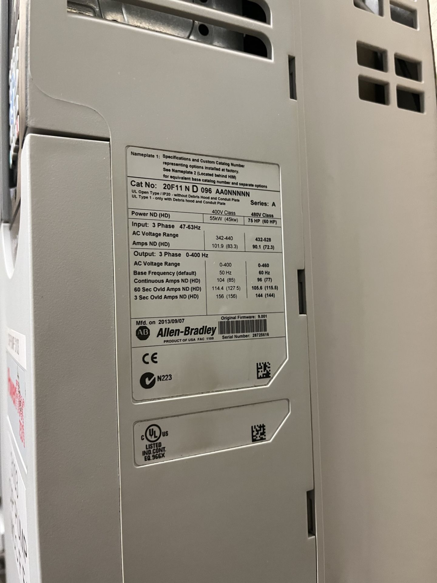 (2) ALLEN-BRADLEY POWERFLEX 753 CAT NO:20F11N D 096 AA0NNNNN SERIES:A - Image 3 of 6