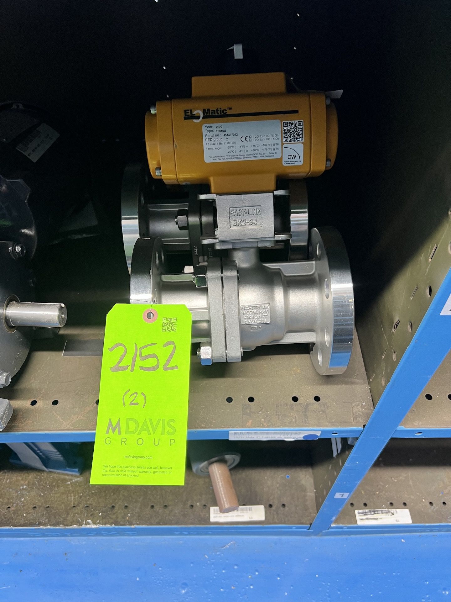 (2) 2022 NEW AIR ACTUATED FLOTITE BALL VALVES WITH ELOMATIC ACTUATOR