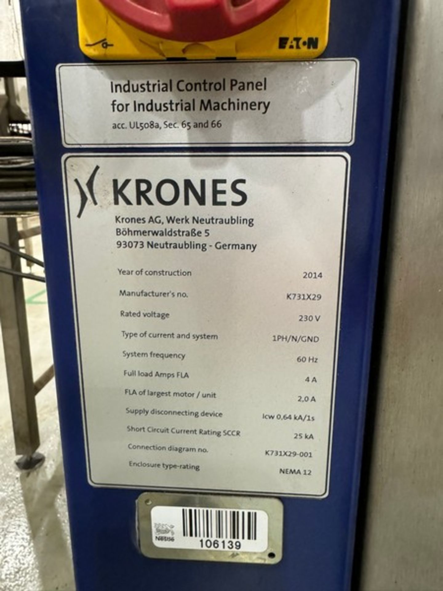 2014 Krones Checkmate Check Weigher, Manuf. No. K731X29, 230 Volts, with Touchpad Display (N: - Bild 3 aus 5