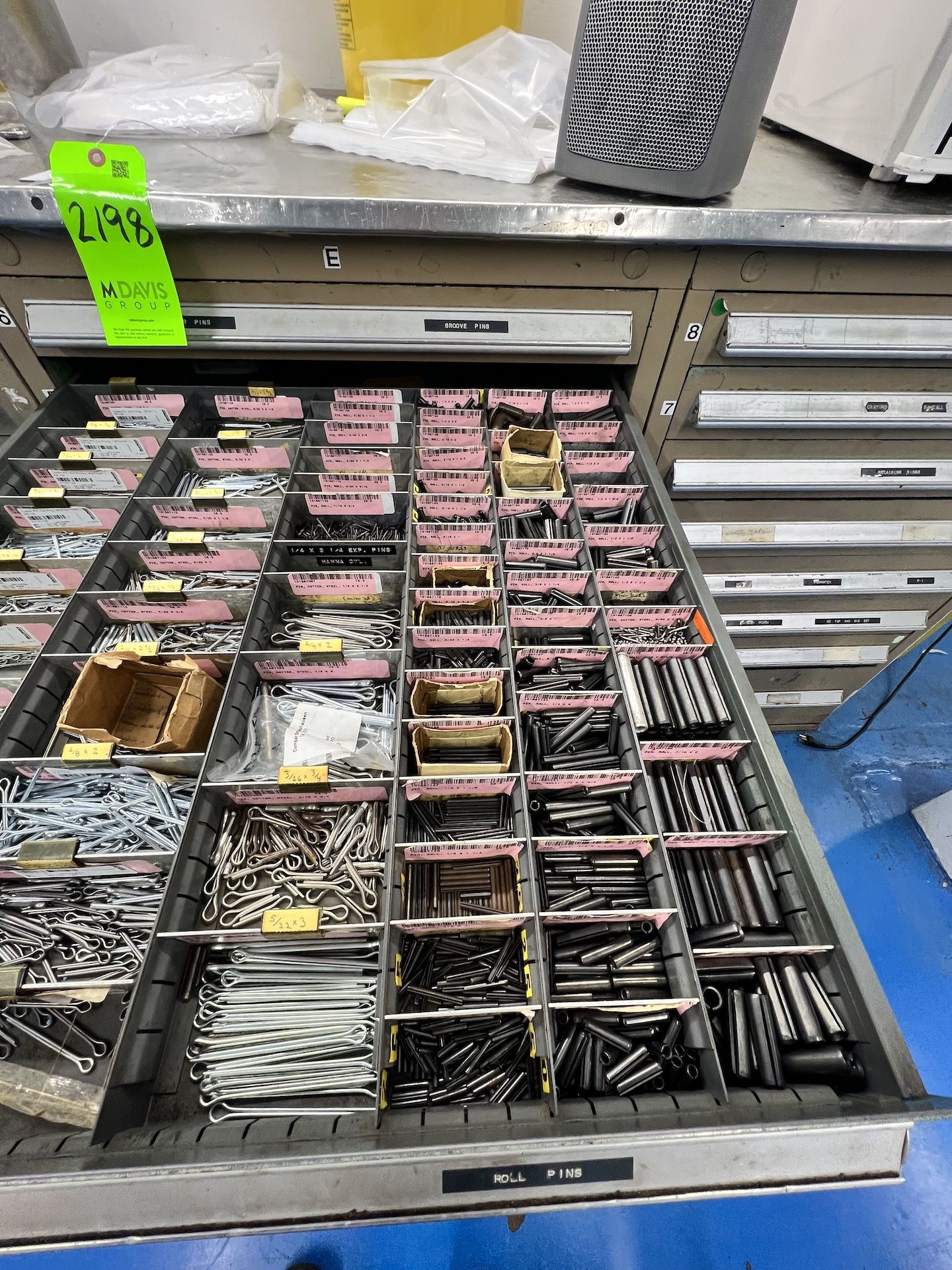 PARTS CABINET WTH CONTENTS, INCLUDES ASSORTED HARDWARE, GROOVE PINS, COTTER PINTS, ROLL PINS, - Image 7 of 17