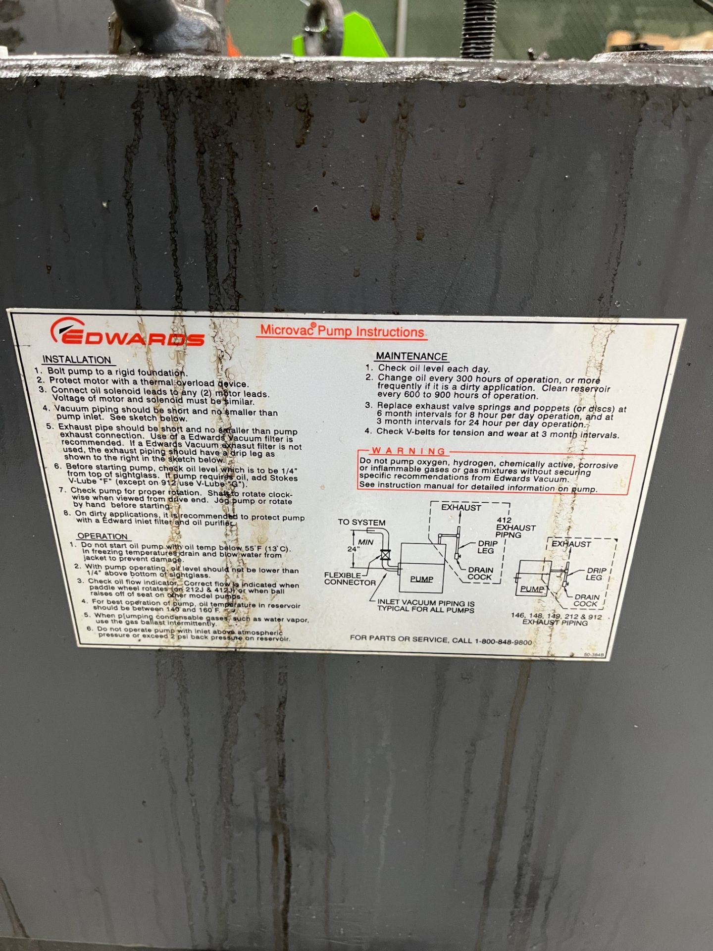 STOKES ROTARY PiSTON VACUUM PUMP MODEL NUMBER 412-J SERIAL#109431966 DATE OF STOKES FACTORY OVERHAUL - Image 3 of 5