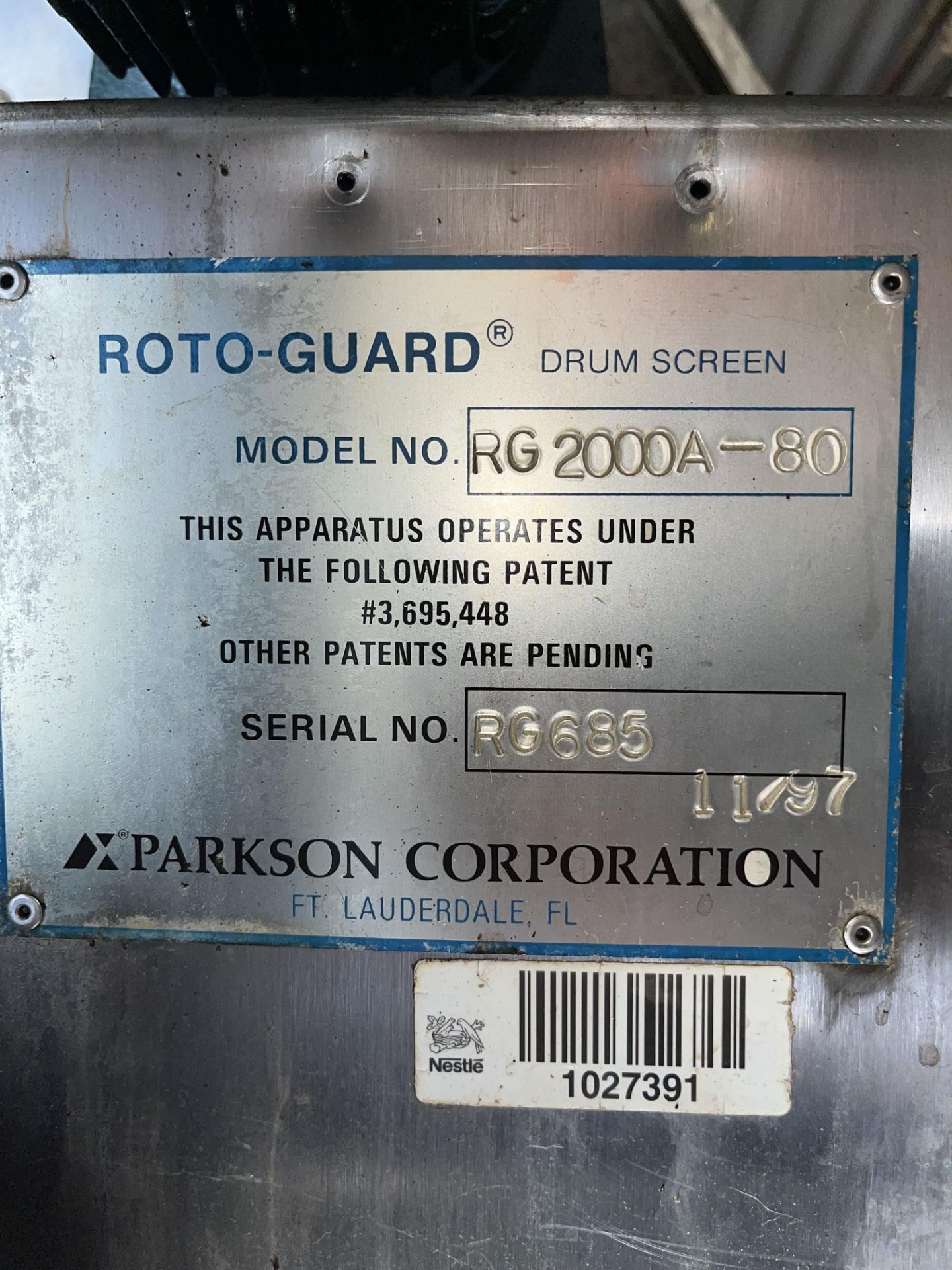 PARKSON ROTO-GUARD DRUM SCREEN MODEL NO:RG2000A-80 SERIAL NO:RG685 - Image 3 of 9