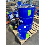 55-GALLON DRUM OF BELRAY NO-TOX SYNTRA FOOD GRADE SYNTHETIC OIL 220, (2) 5-GALLON BUCKETS OF OIL
