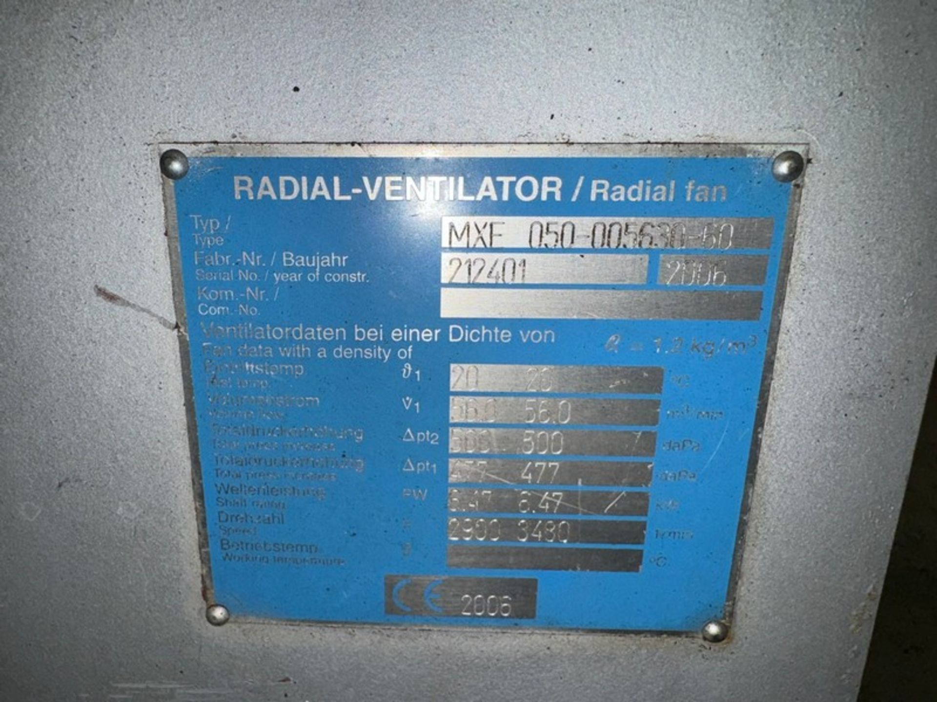 2006 Wartung der Öllager Radial Fresh Air Fan, M/N MXF 050-005630-60, S/N 212401, with Siemen - Image 4 of 5