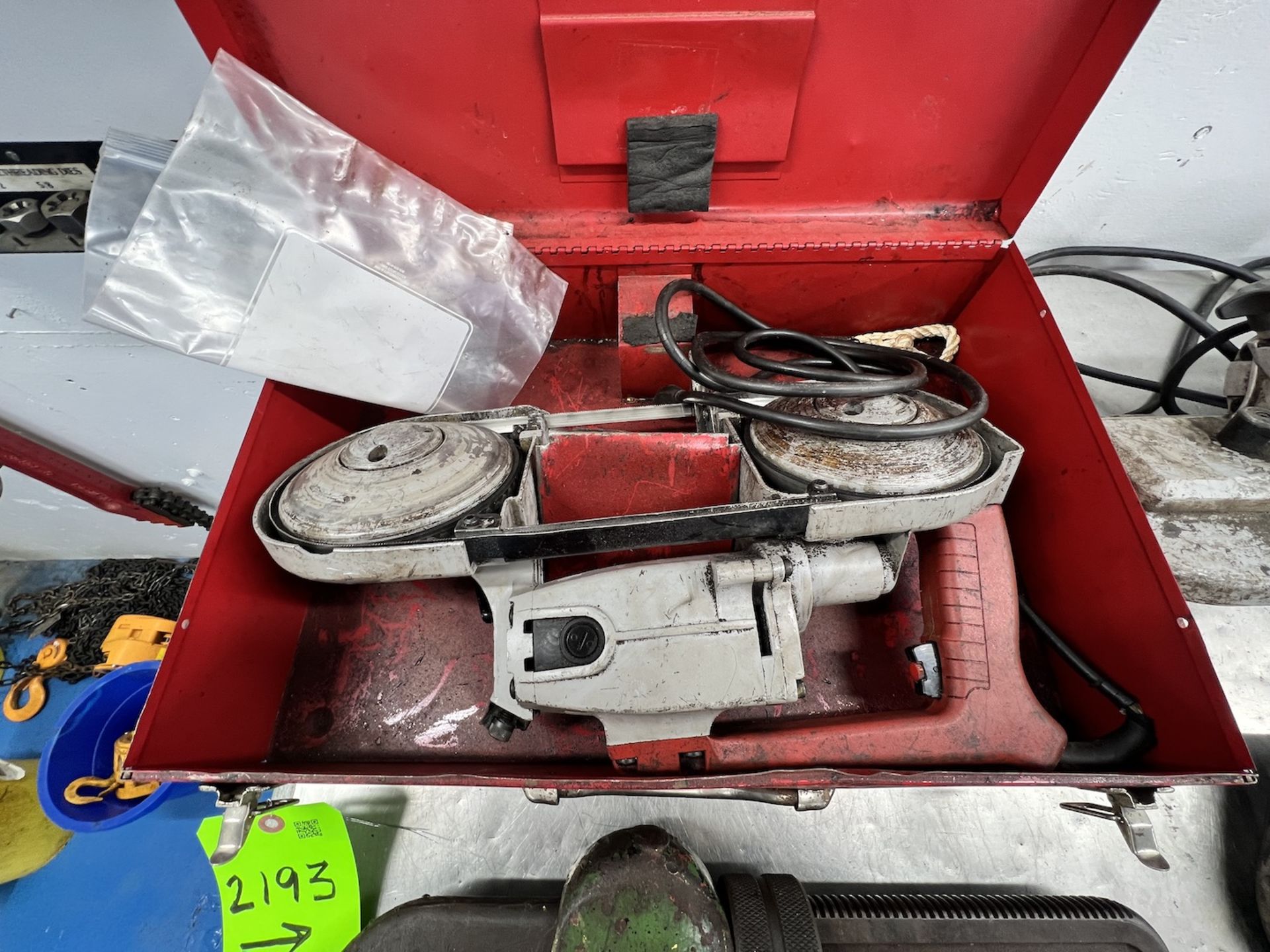 LOT OF ASSORTED TOOSL ON SHELF, INCLUDES WRENCHES, DEWALT CIRCULAR SAW, BAND SAWS AND MORE - Image 3 of 8