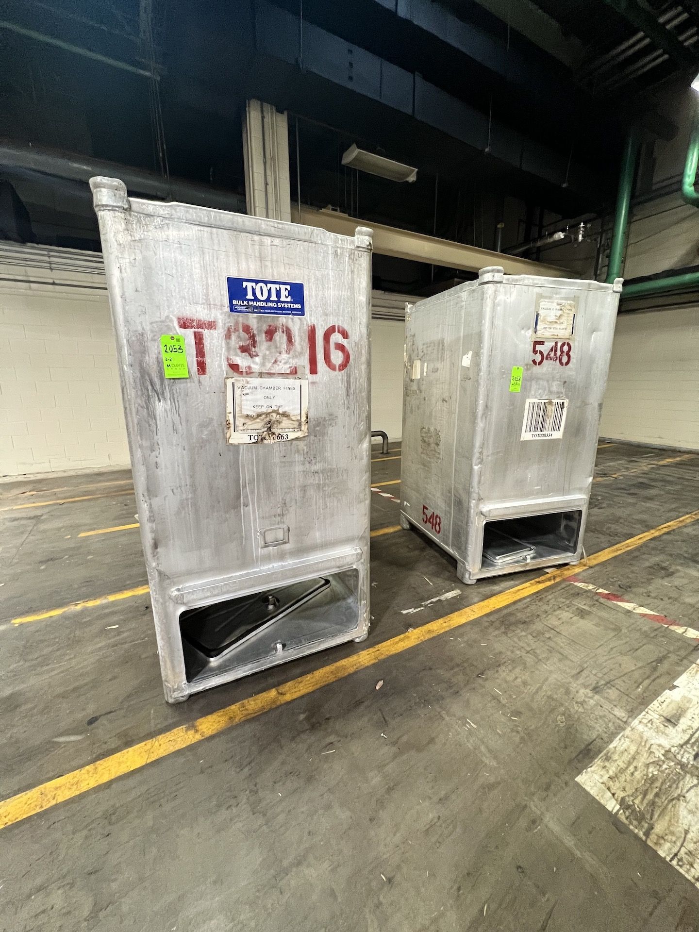 (2) TOTE BULK HANDLING SYSTEMS S/S TANKS, APPROX. DIMS: 41 IN. X 46 IN. X 80 IN. (LWH)