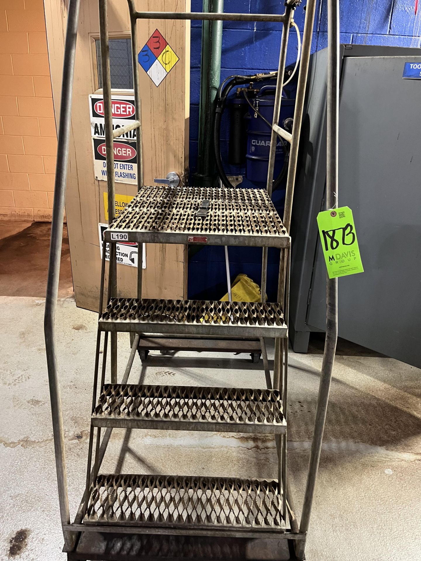 TWO SMALL PUSH LADDERS ON WHEELS (Simple Loading Fee $137.50) - Image 2 of 4