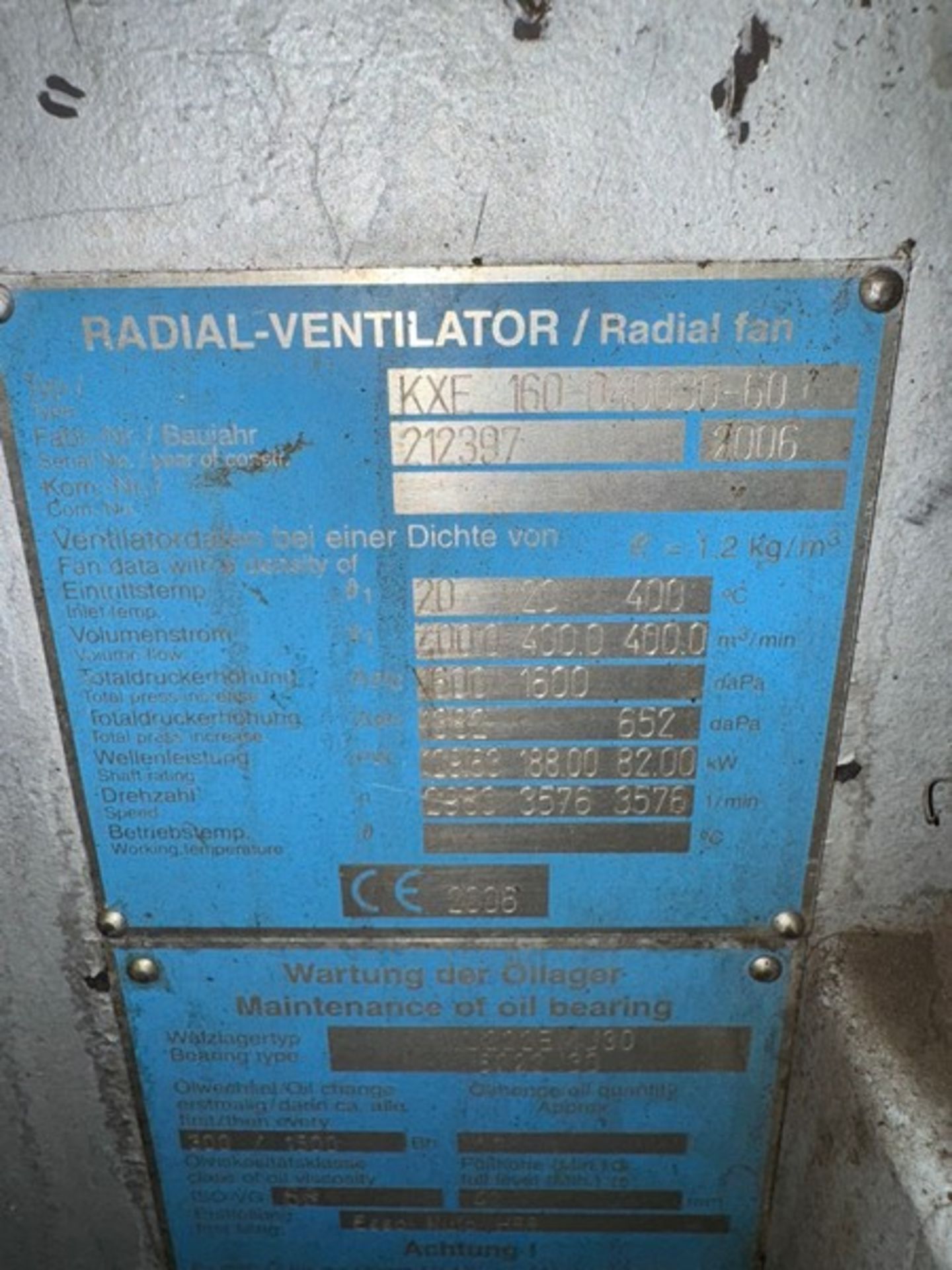 2006 Wartung der Öllager 160 kw Radial Hot Fan, Type: KXE 160-040030-60, S/N 212397, Includes Square - Image 5 of 15