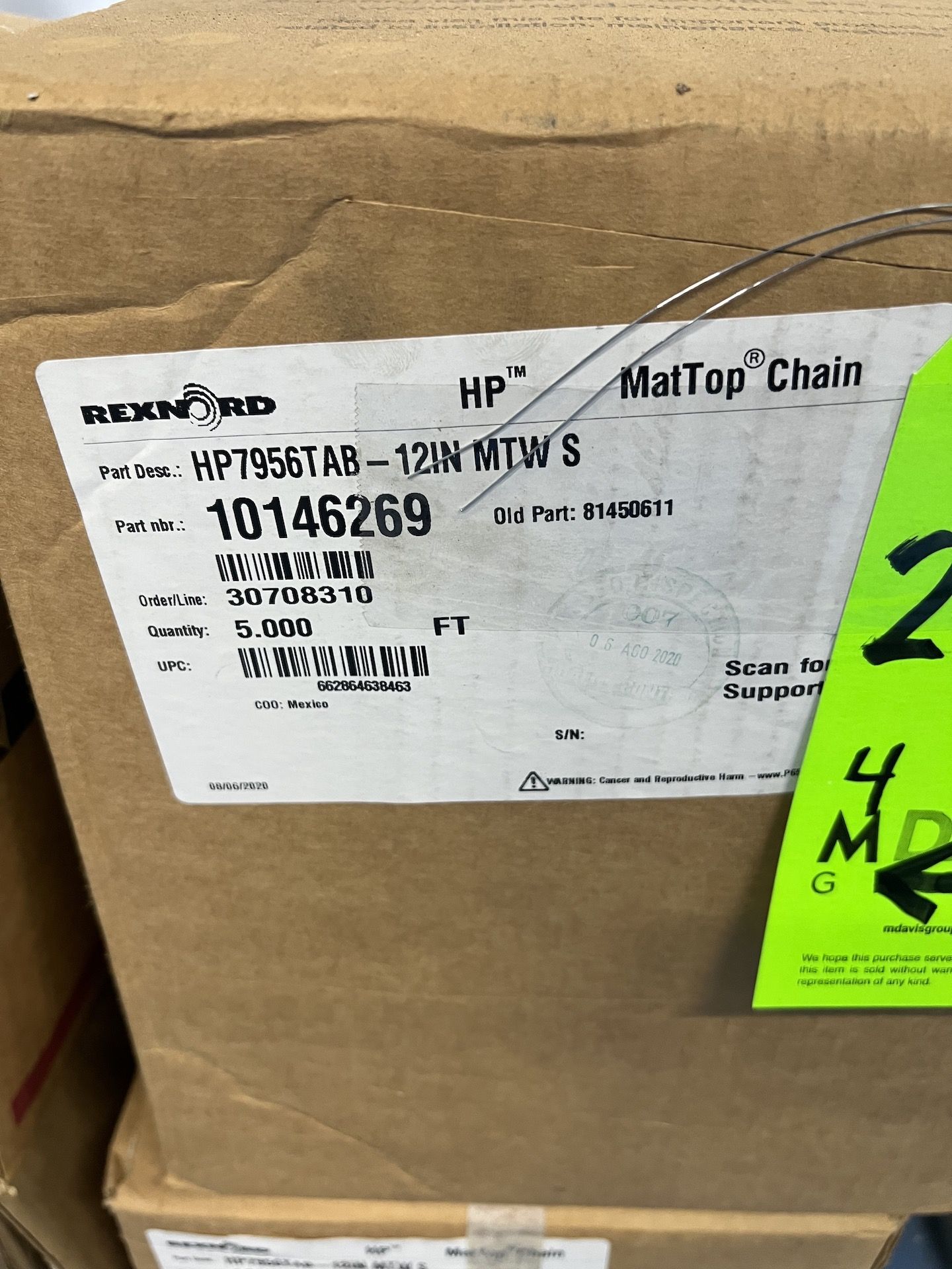 (4) BOXES OF REXNORD MATTOP CHAIN CONVEYOR, 5 FT L - Image 2 of 4