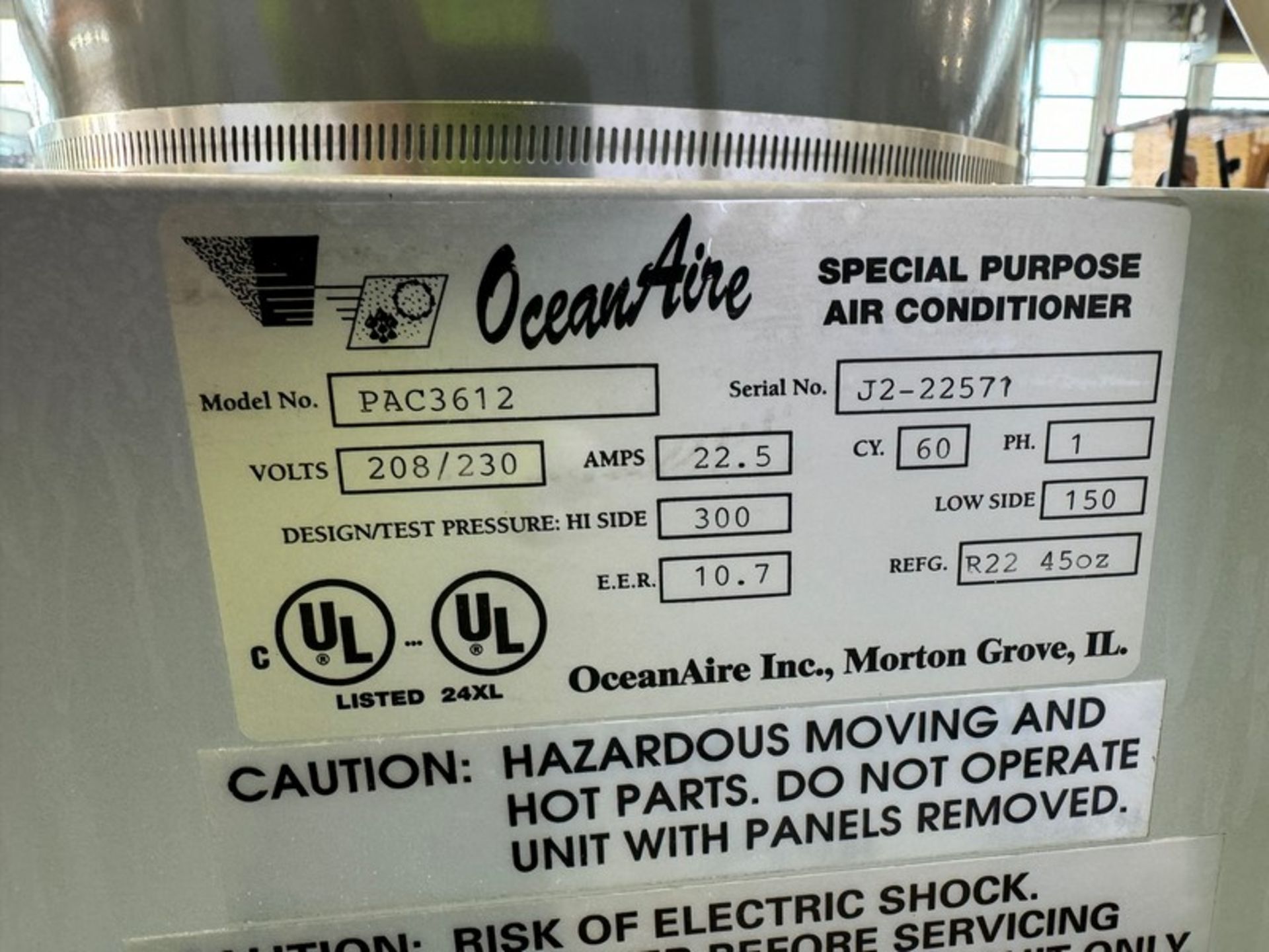 (1) OceanAire Special Purpose Air Conditioner, M/N PAC3612, S/N J2-22571, 208/230 Volts, 1 Phase, - Image 6 of 13