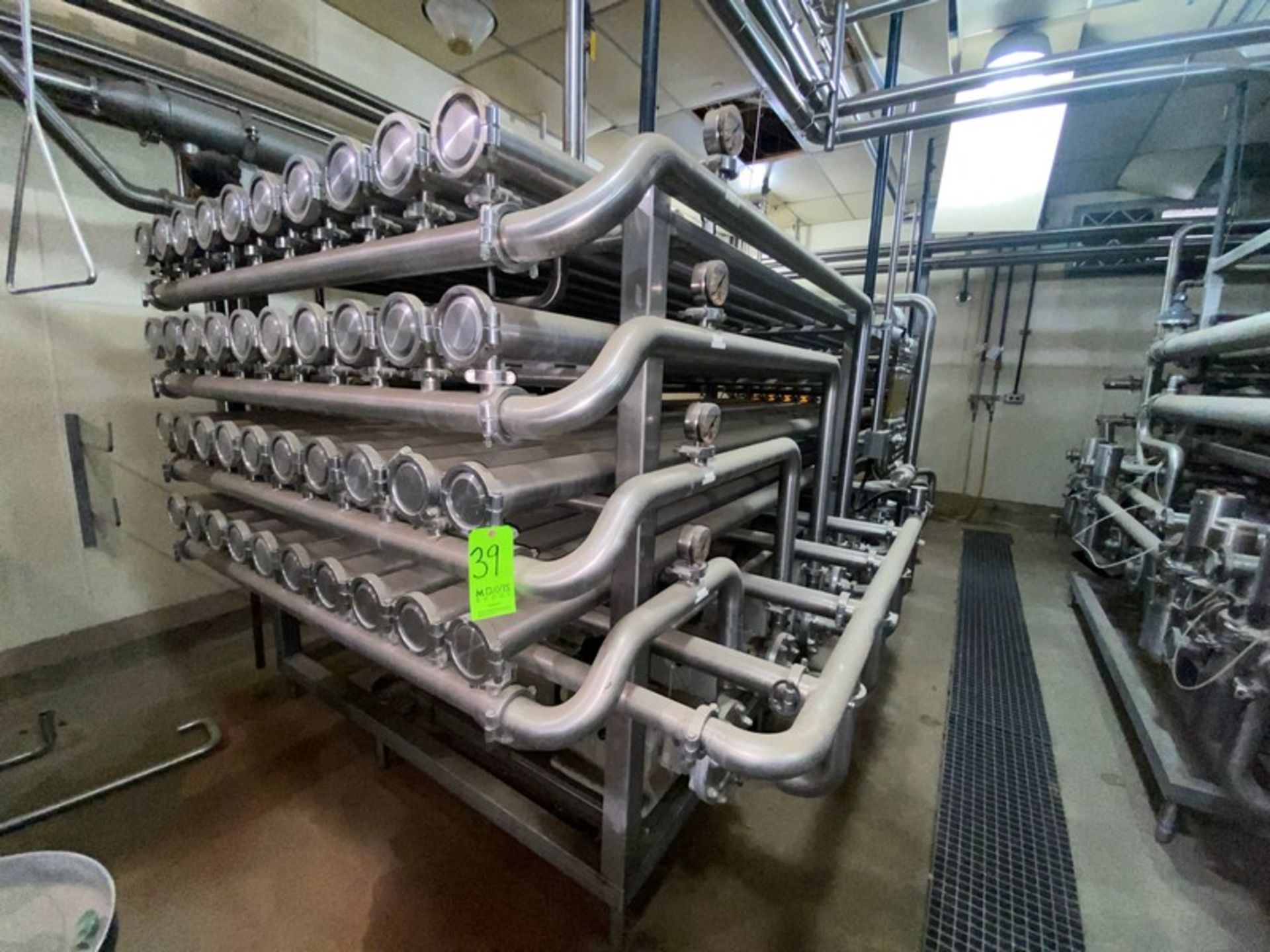 UF S/S Skid, (40) Tubes, Aprox. 4” Dia, Includes(7) Pumps, with Associated Heat Exchanger, Overall