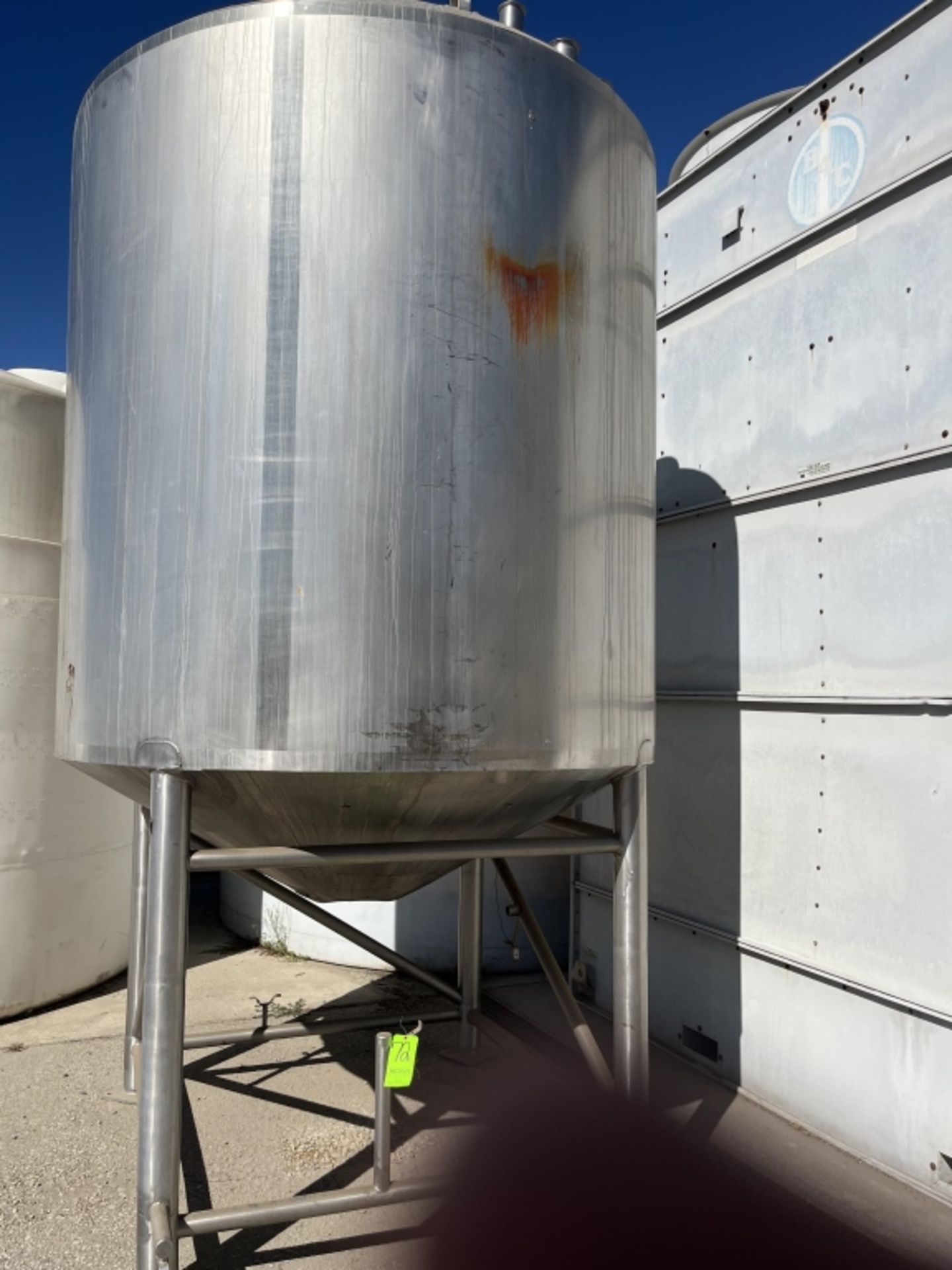 Sani-Fab Jacketed S/S Tank, Tank Dims.: Aprox. 7ft. Tall x 80” Dia., Cone Bottom, Mounted on S/S - Image 5 of 9