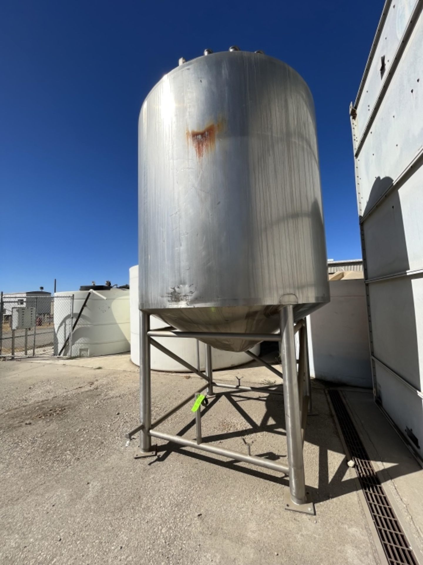 Sani-Fab Jacketed S/S Tank, Tank Dims.: Aprox. 7ft. Tall x 80” Dia., Cone Bottom, Mounted on S/S - Image 3 of 9