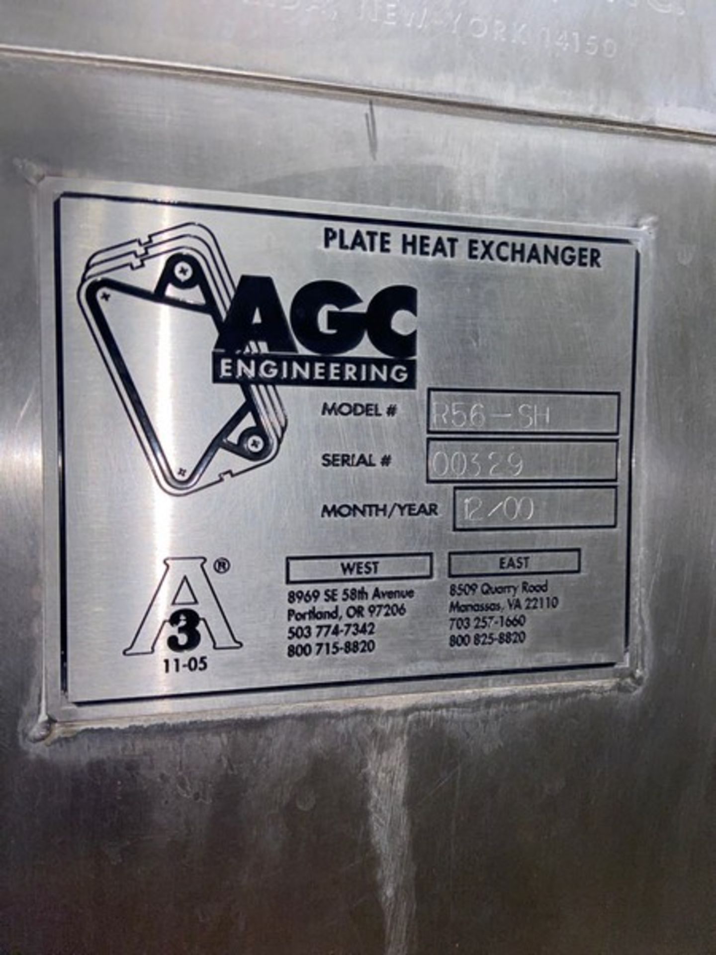 AGC 3-Section Plate Heat Exchanger, M/N R56-SH,S/N 00329, Mounted on S/S Frame(LOCATED IN MANTECA, - Image 3 of 5