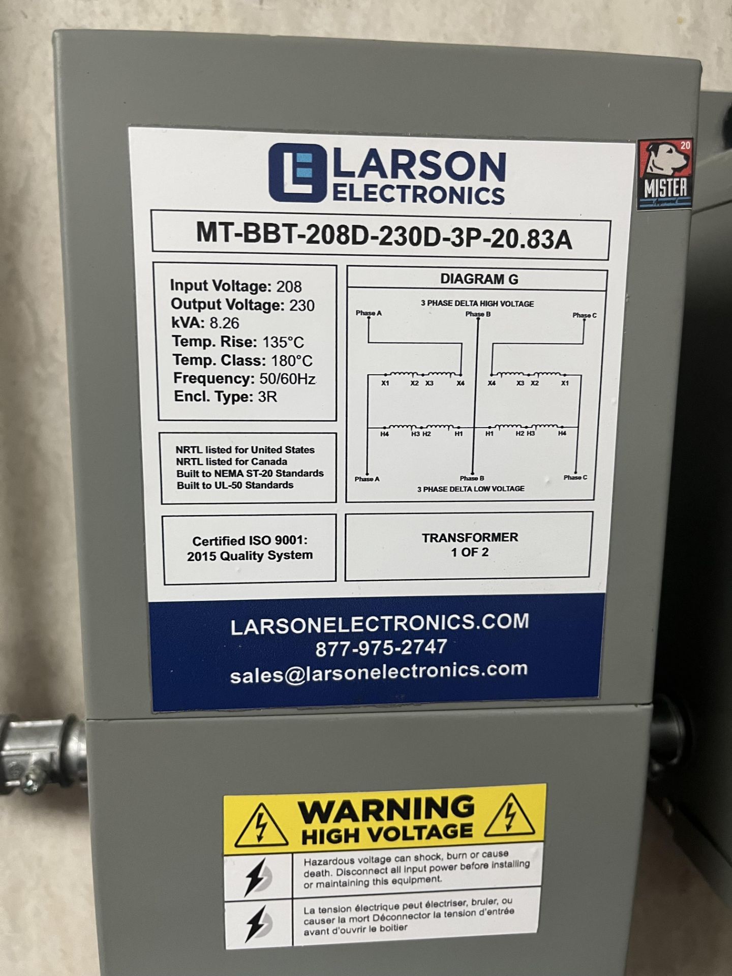 LARSEN ELECTRONICS MT-BBT-208D-230D-3P-20.83A (Located Cleveland, OH) - Bild 2 aus 2