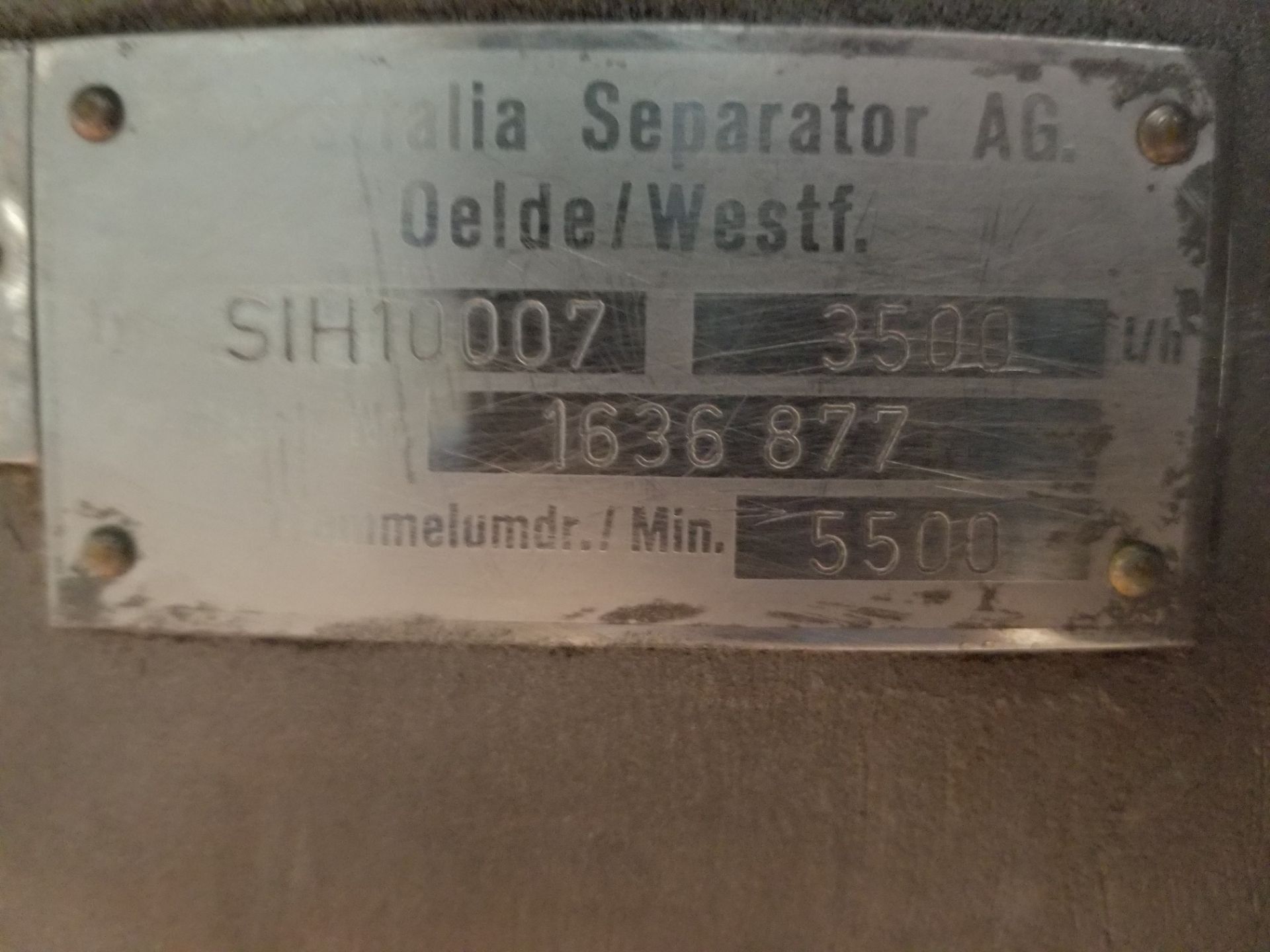 Westfalia Separator; Model: SIH 10007; Serial: 1636877; Capacity 3500 l/h (Loading Fee $1,500) ( - Image 3 of 3