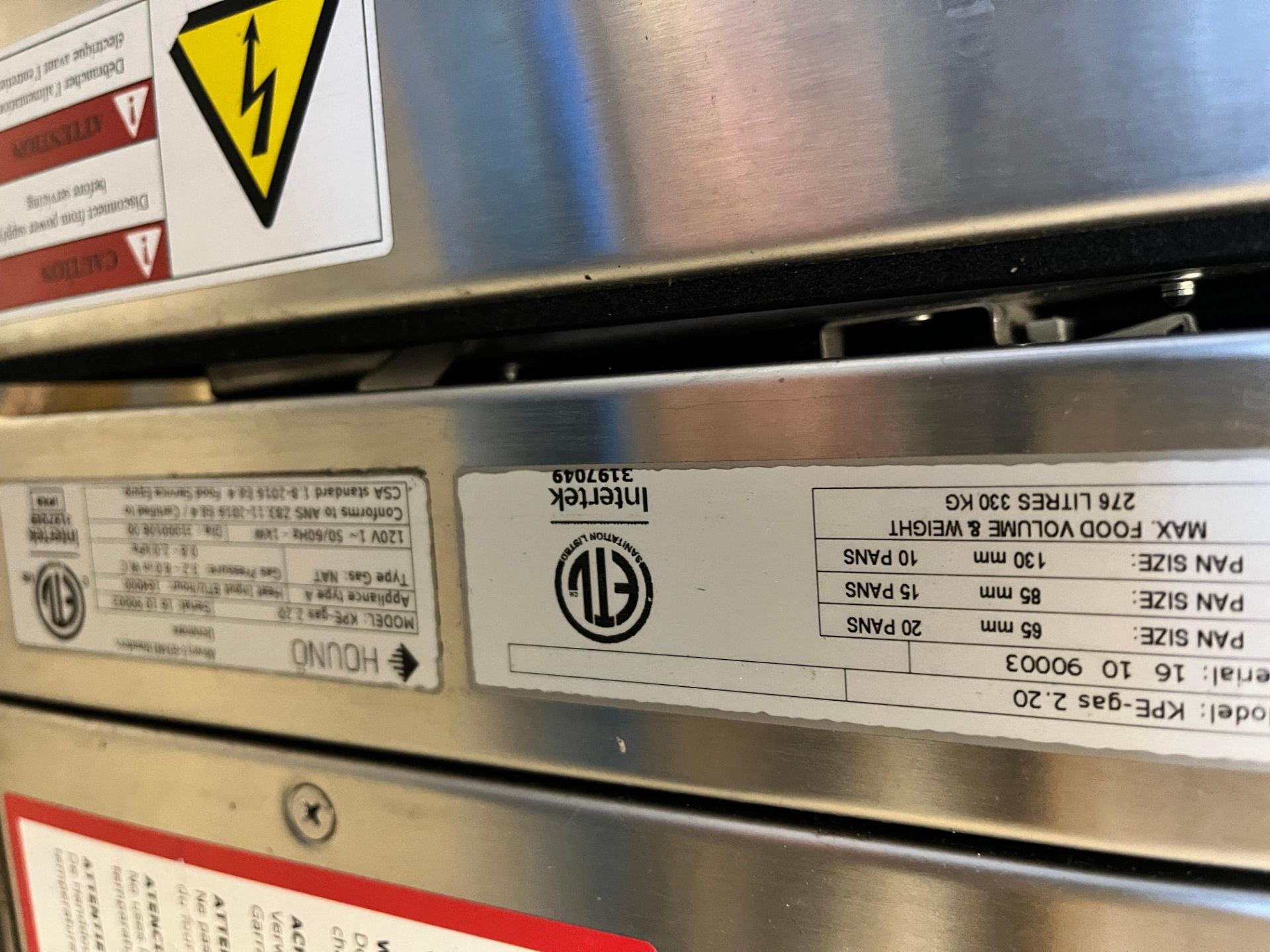 Used Houno Model KPE-Gas 2.20 Oven. Stainless Steel Contacts. Width 1122 mm. Height 1877 mm. 120 - Bild 5 aus 6