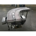 10 inch wide dual lane 90 degree slat top conveyor with 90 deg turn dual lane , Each lane is 10 inch