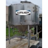 Walker Aprox. 500 Gallon S/S Processing Mixing Tank, with Cone Bottom Scrape Surface, 100 PSI
