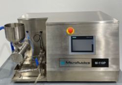 Microfluidics 110P Microfluidizer. Unit was mfg in 2017. Operating pressure of up to 30,000 psi/2068