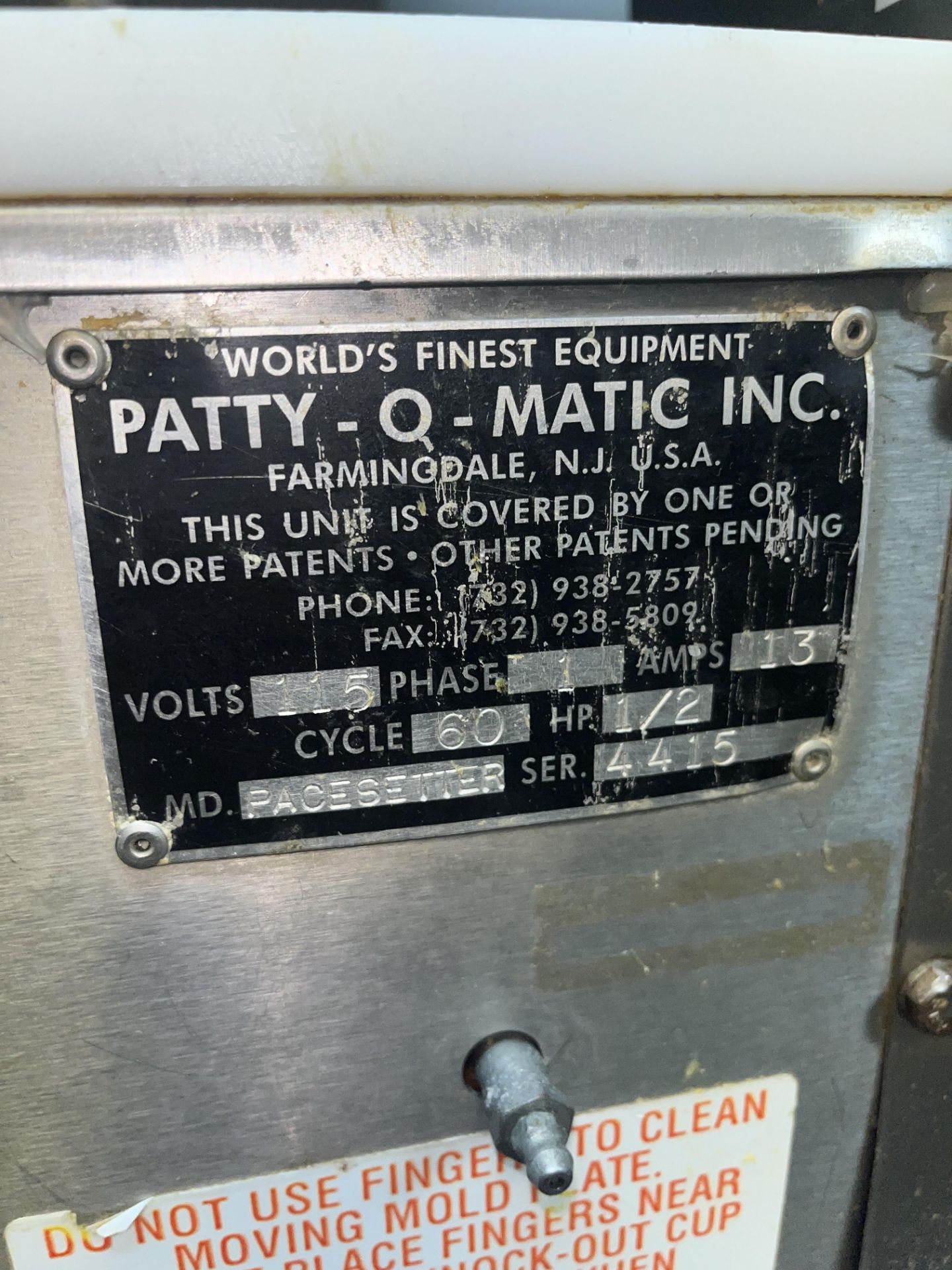 PATTY-O MATIC VOLTS :115 PHASE:1 AMPS:13 CYCLE:60 SERIAL#4415 -- Sold As Is - Parts Machine - Image 2 of 5