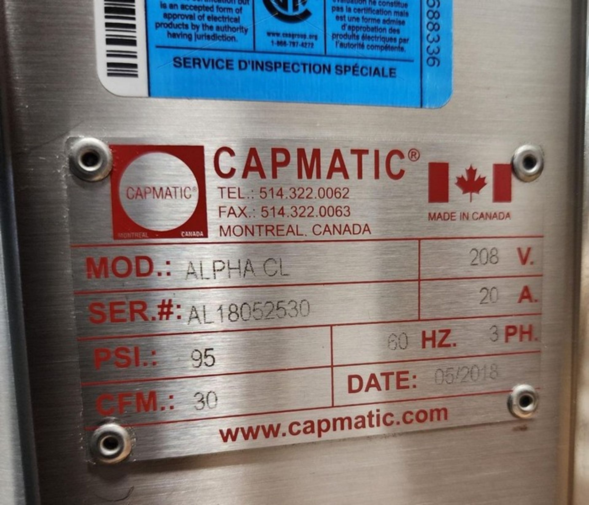 Capmatic Capper/labeler ALPHA CL Single Index Rotary Chuck Capper. with Labeler. Speed: Up to 60 - Image 6 of 7